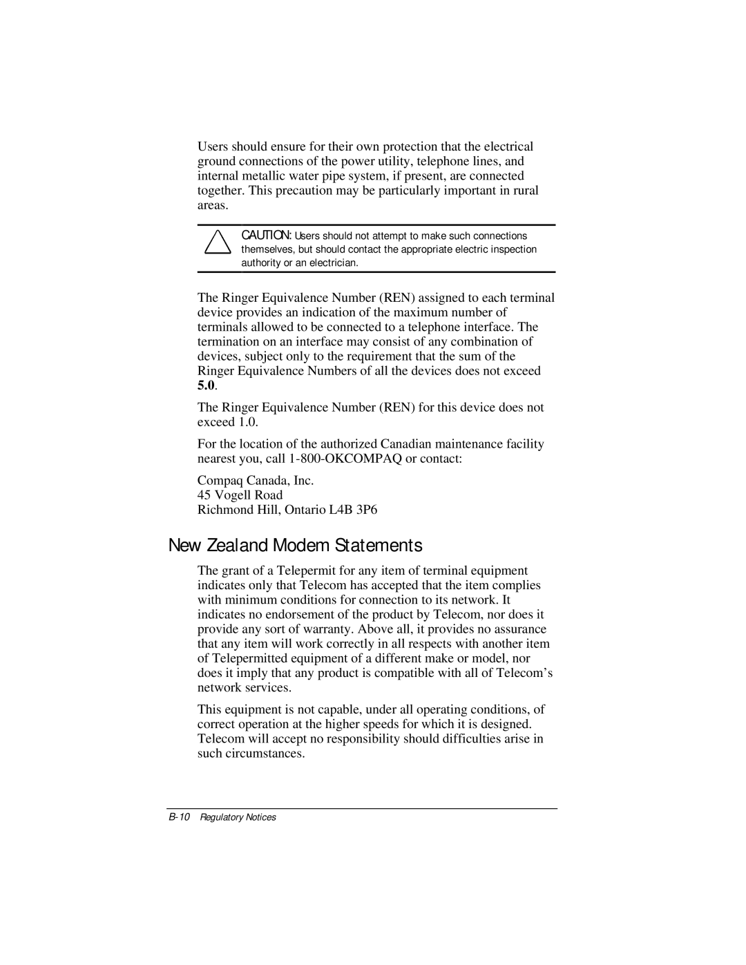 Compaq E500 specifications New Zealand Modem Statements 