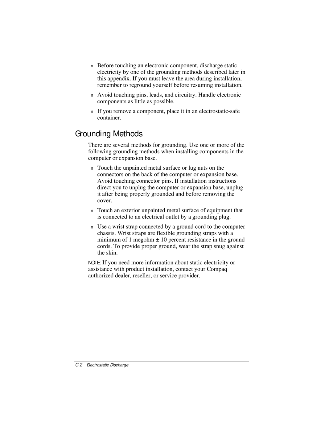 Compaq E500 specifications Grounding Methods 