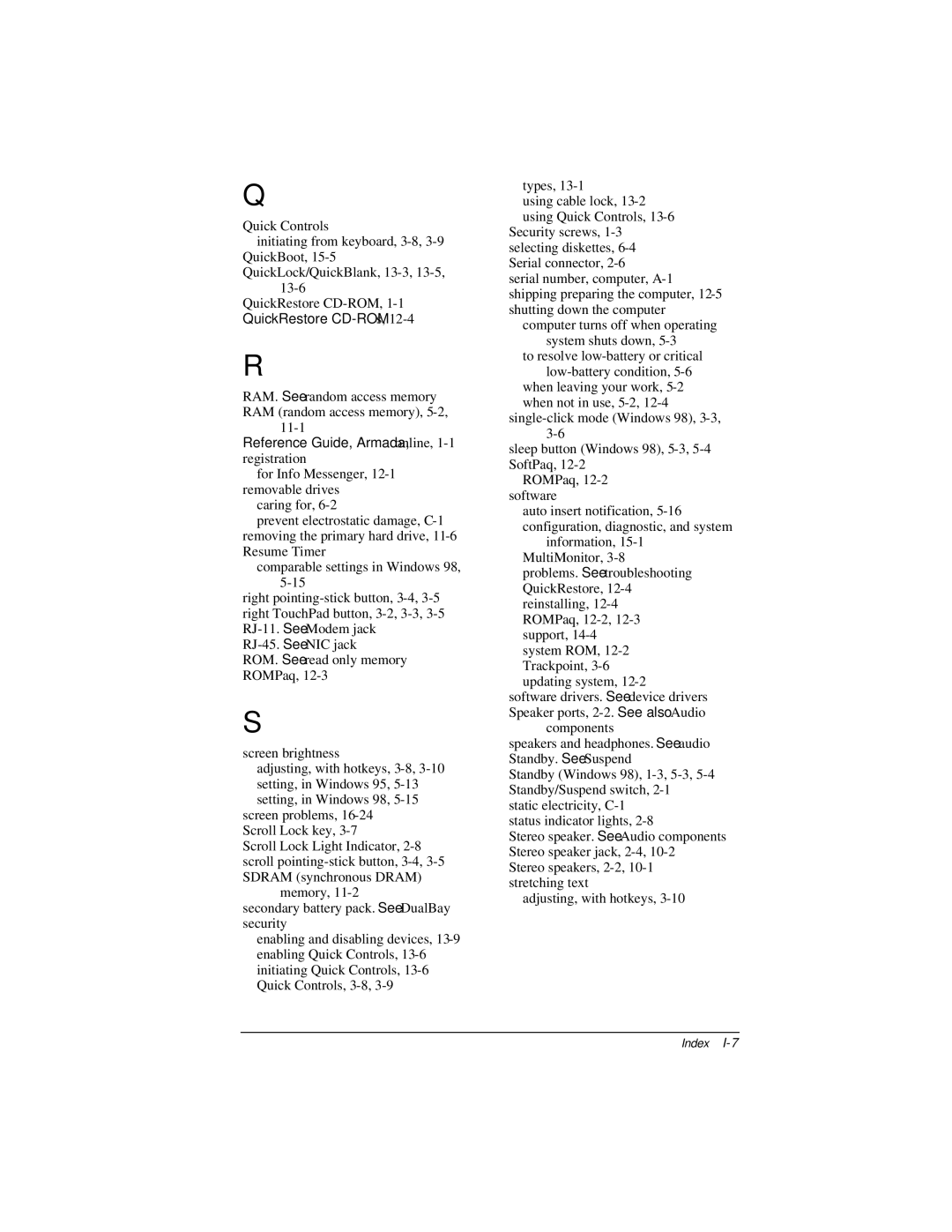 Compaq E500 specifications QuickRestore CD-ROMs,12-4 