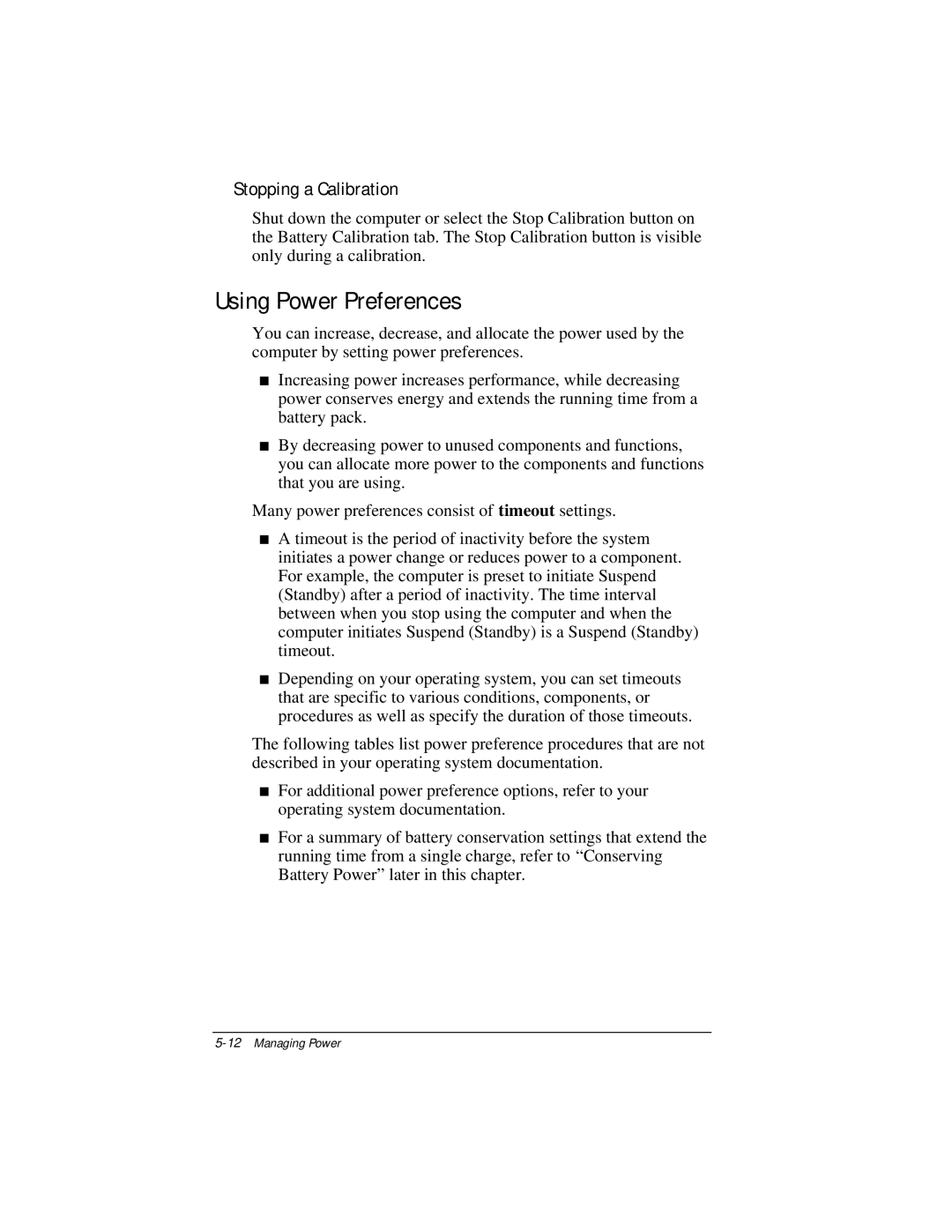 Compaq E500 specifications Using Power Preferences, Stopping a Calibration 