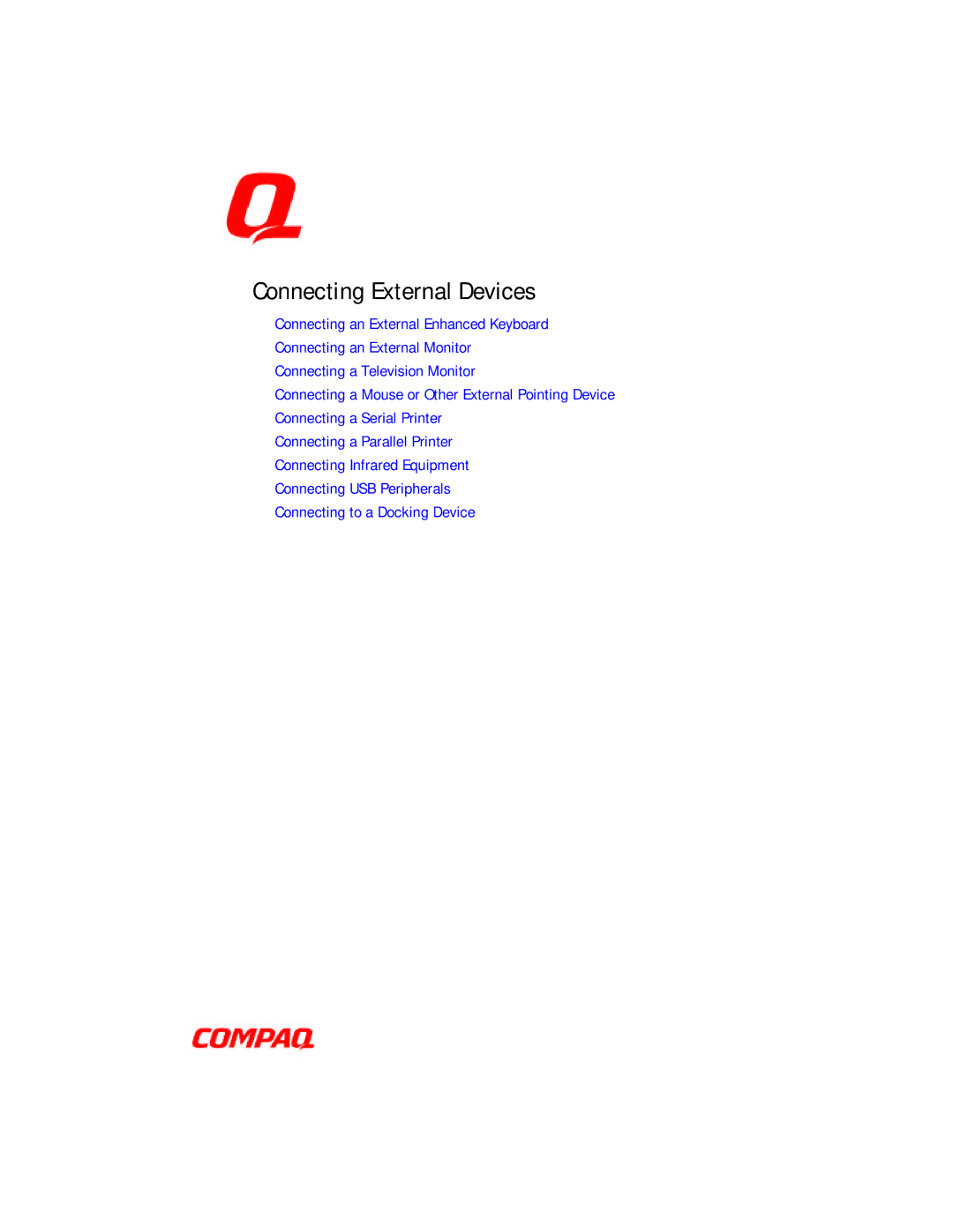 Compaq E500 specifications Connecting External Devices 