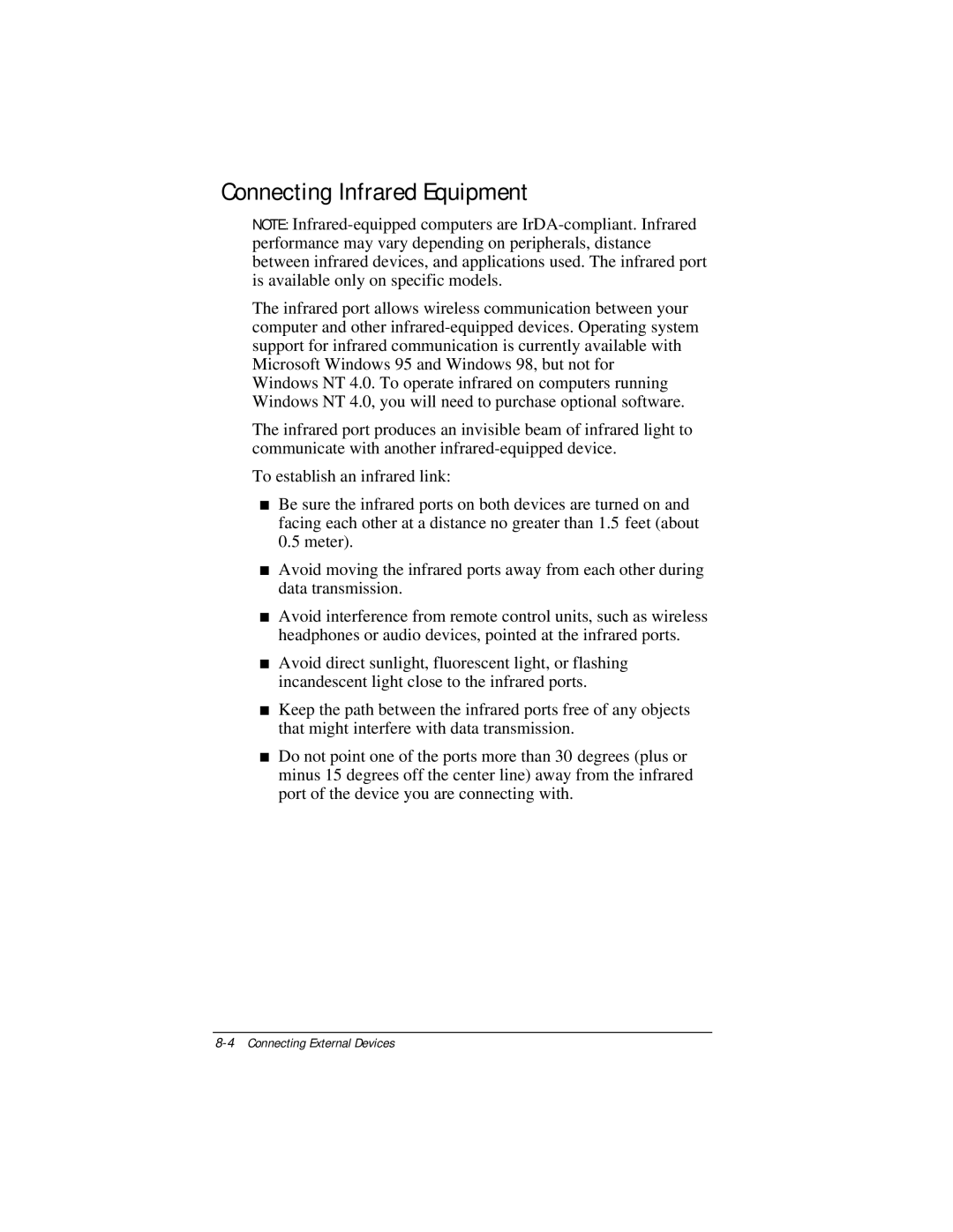 Compaq E500 specifications Connecting Infrared Equipment 