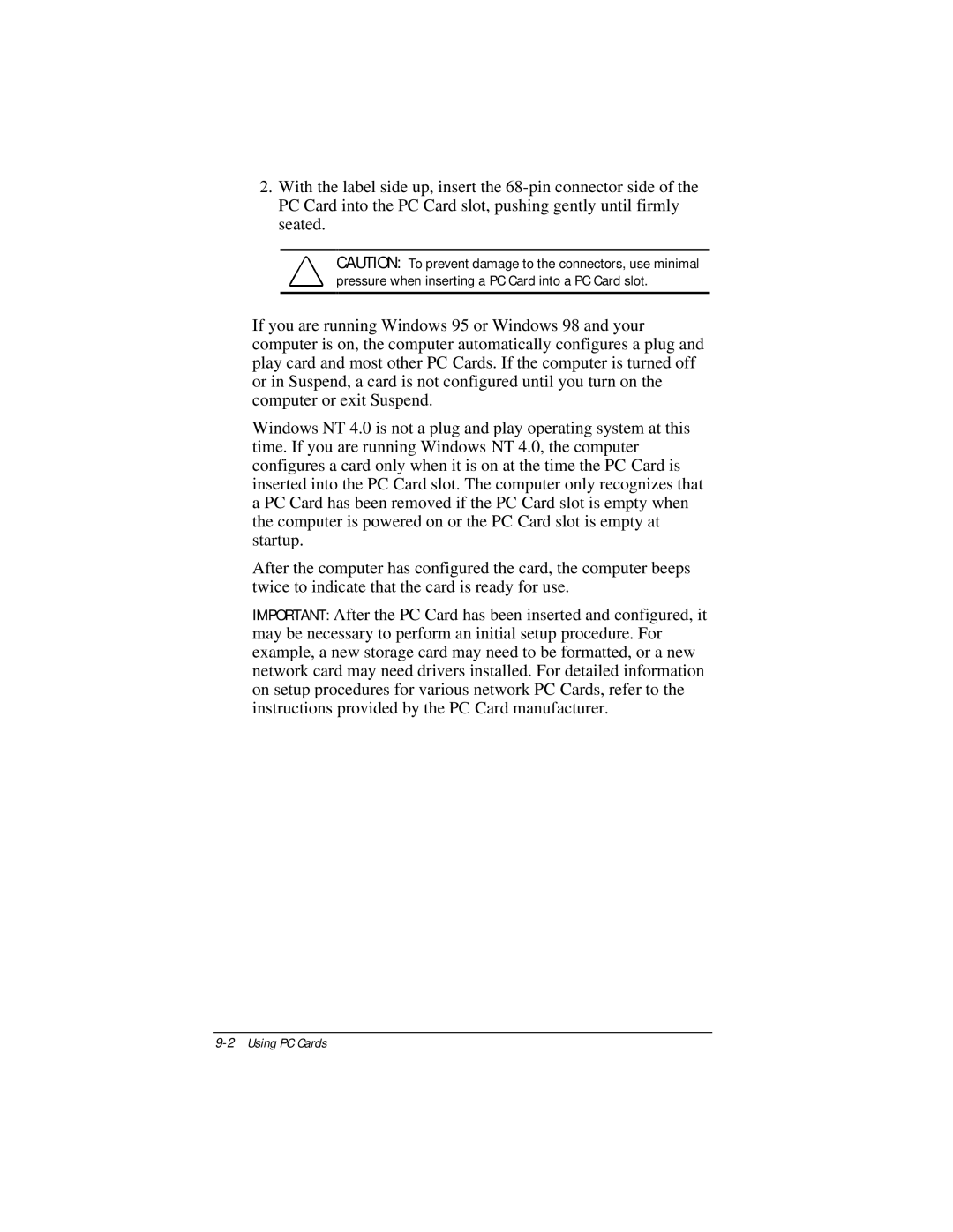 Compaq E500 specifications 2Using PC Cards 