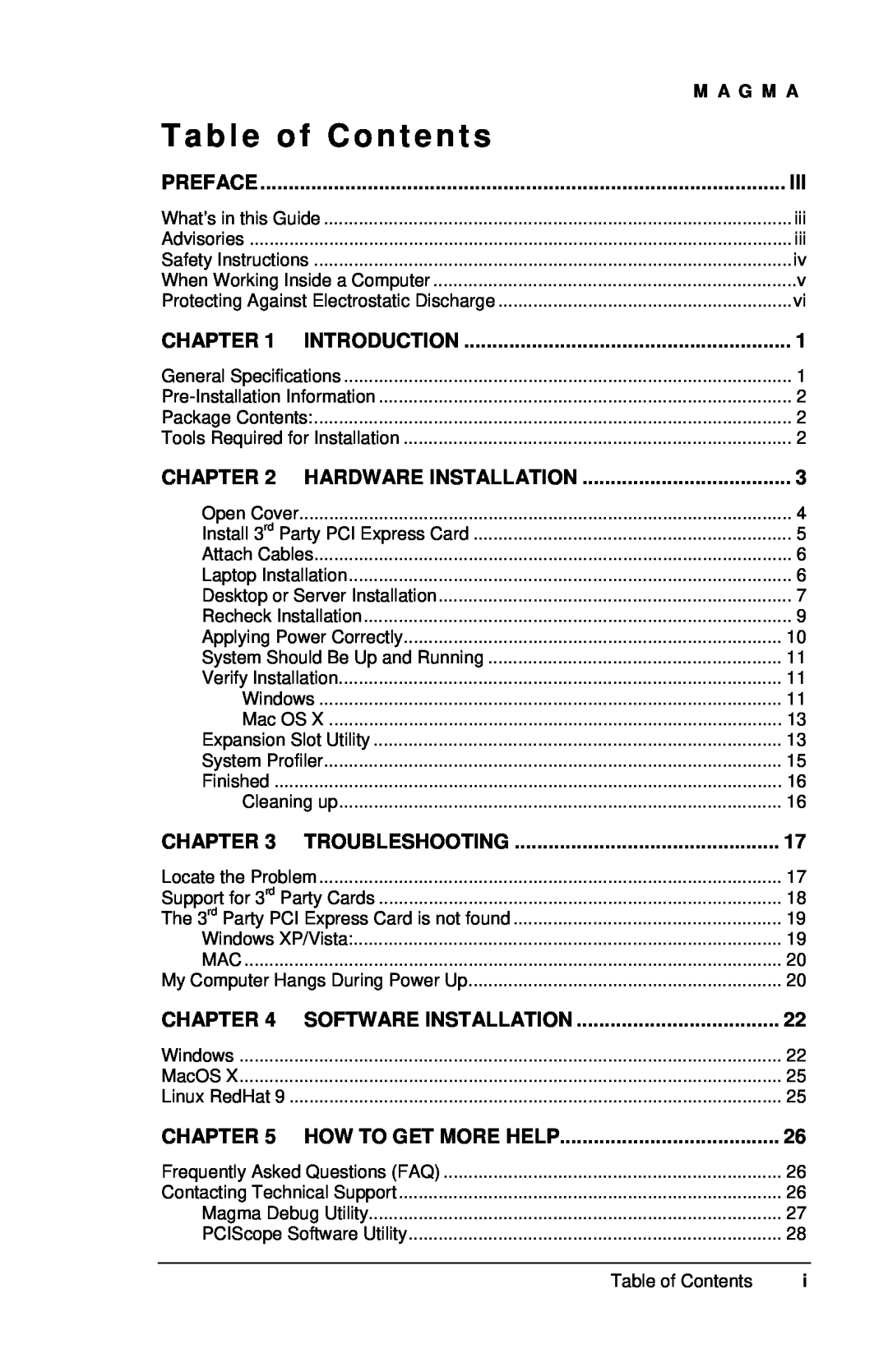 Compaq EB1F, EB1H user manual Table of Contents, M A G M A 