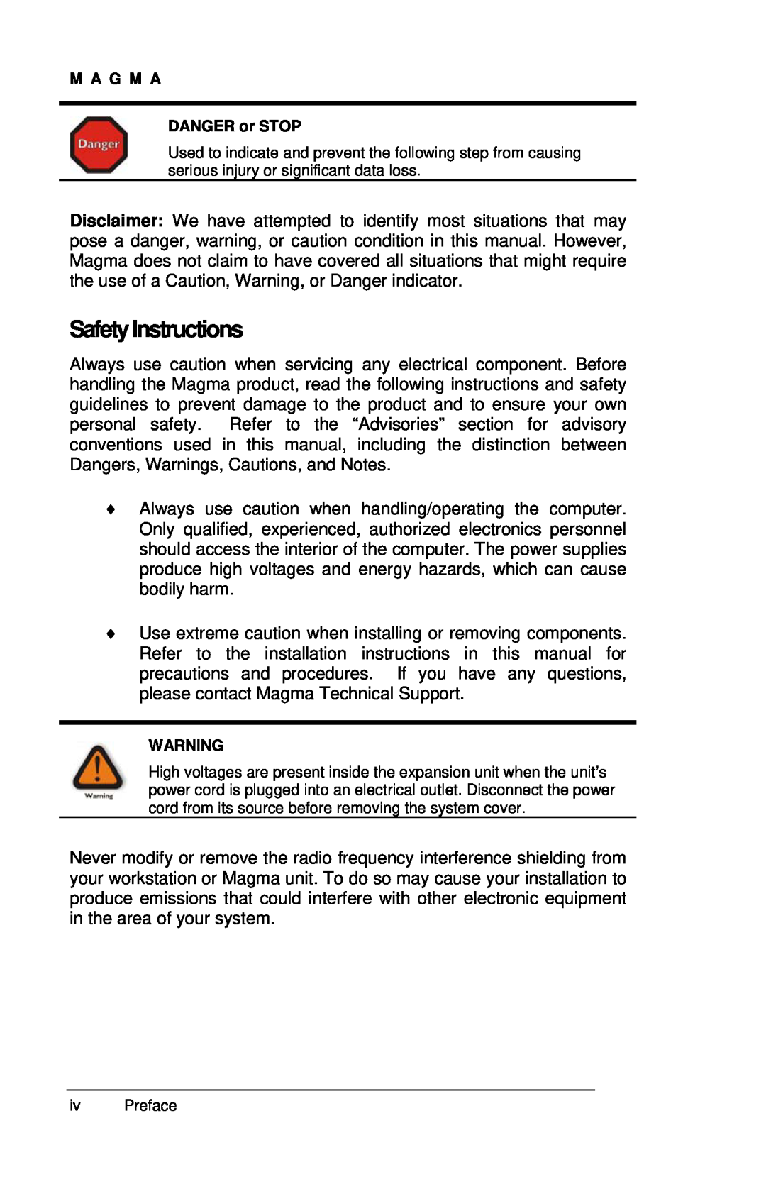 Compaq EB1H, EB1F user manual SafetyInstructions, M A G M A DANGER or STOP 