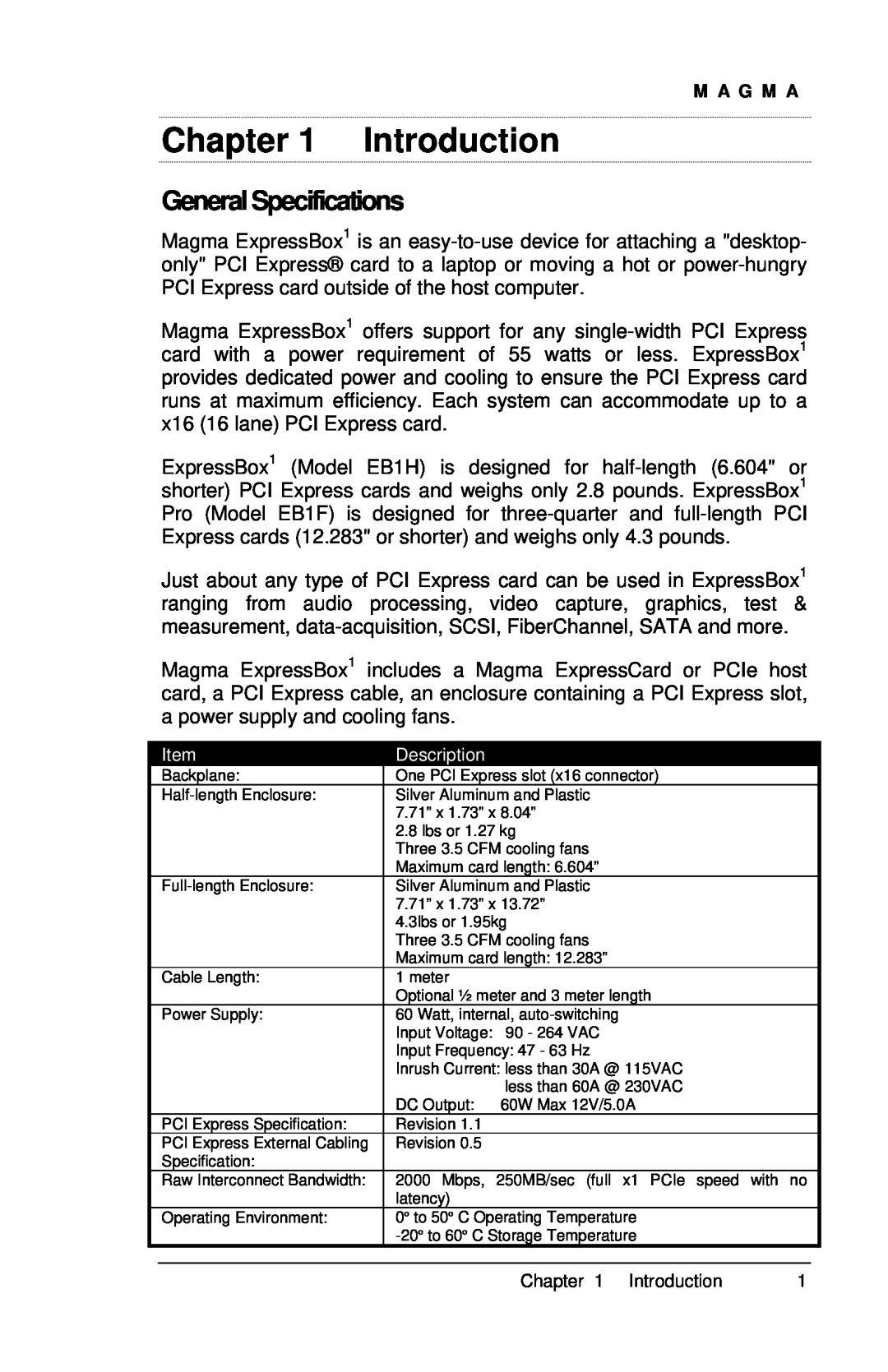 Compaq EB1F, EB1H user manual Introduction, General Specifications 