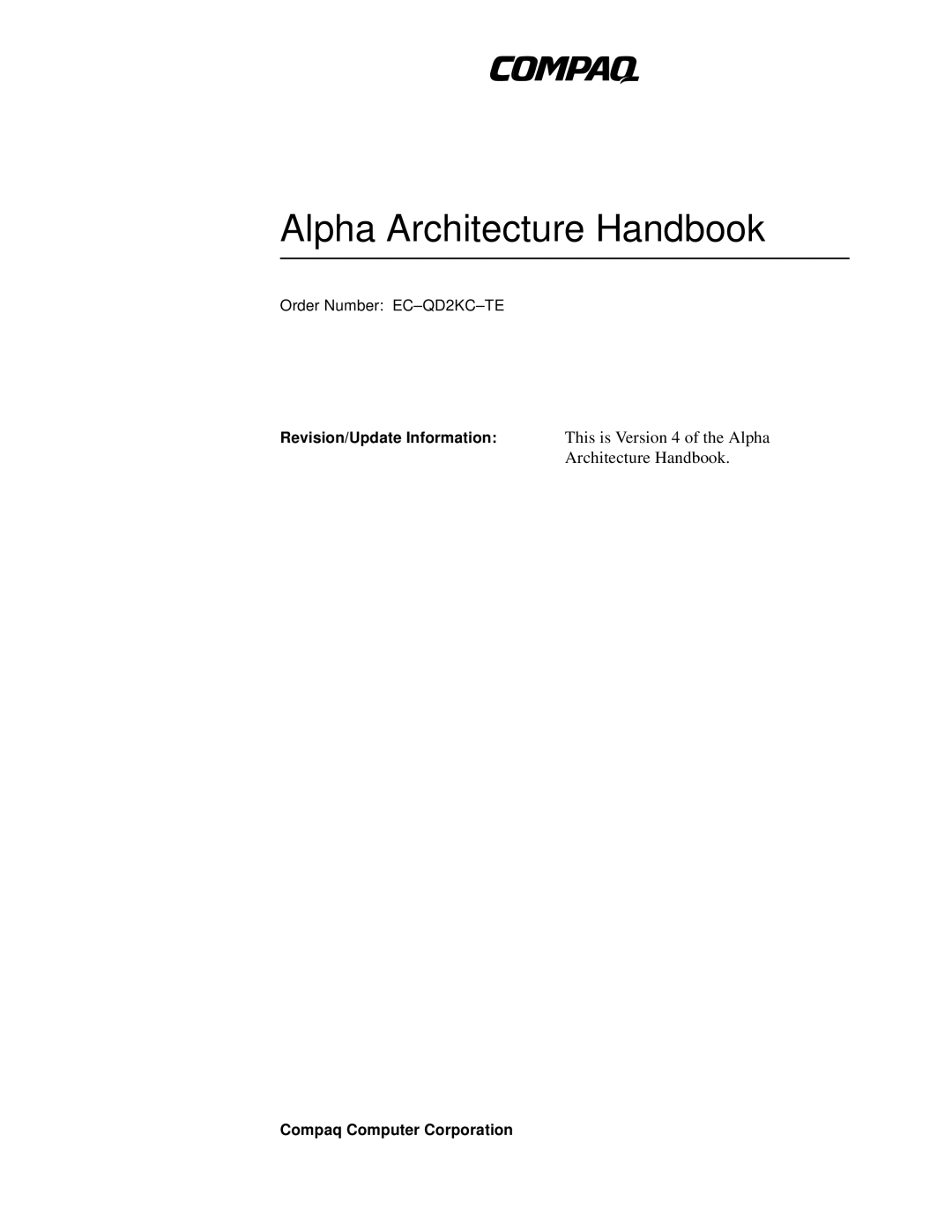 Compaq ECQD2KCTE manual Alpha Architecture Handbook 