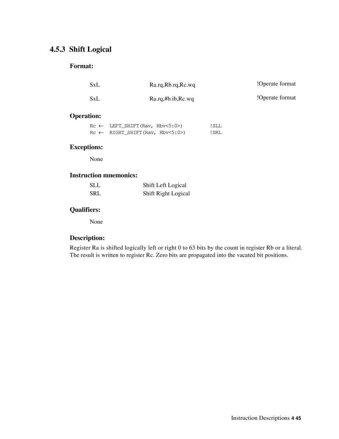 Compaq ECQD2KCTE manual Shift Logical, Sll 