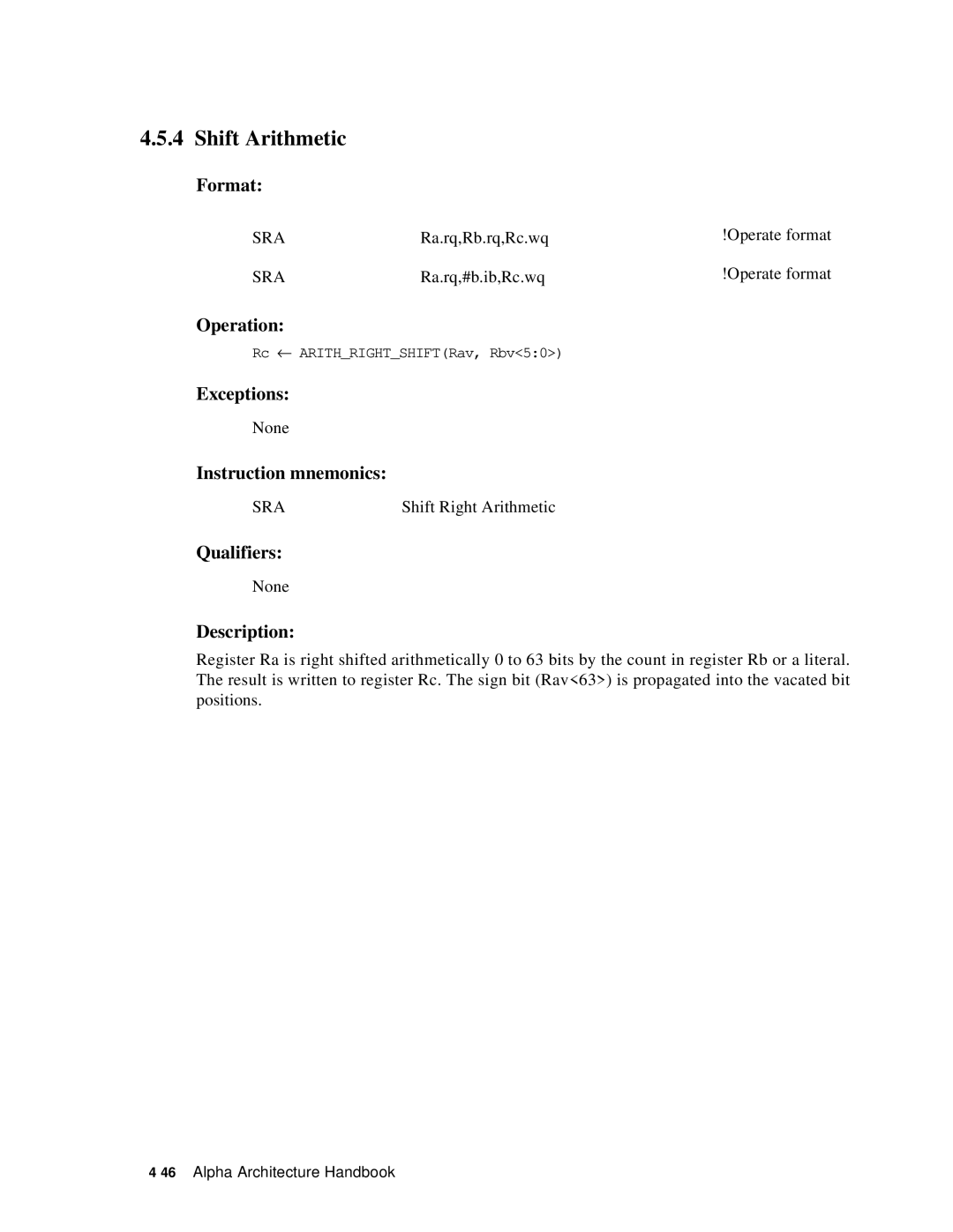 Compaq ECQD2KCTE manual Shift Arithmetic, Sra 