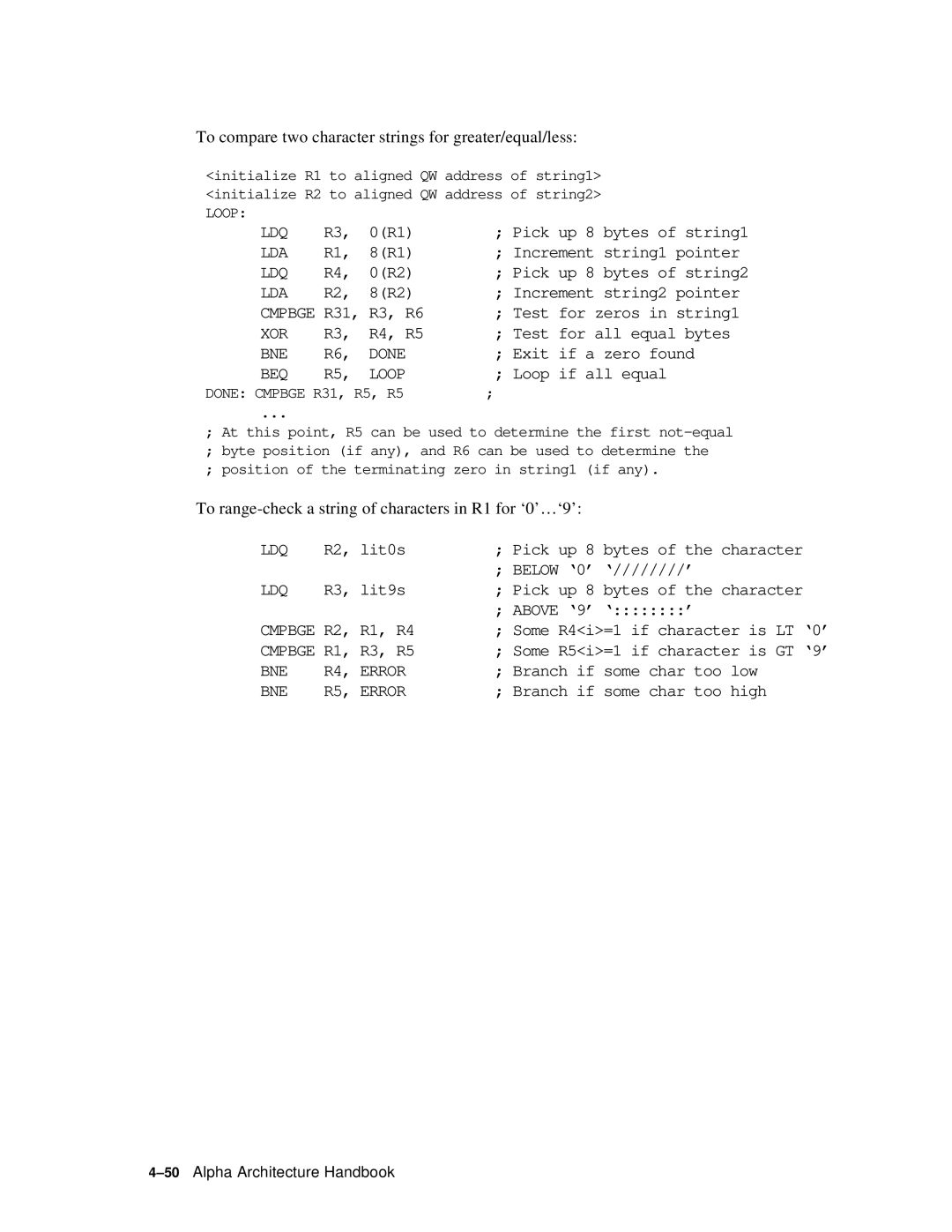 Compaq ECQD2KCTE manual To compare two character strings for greater/equal/less 