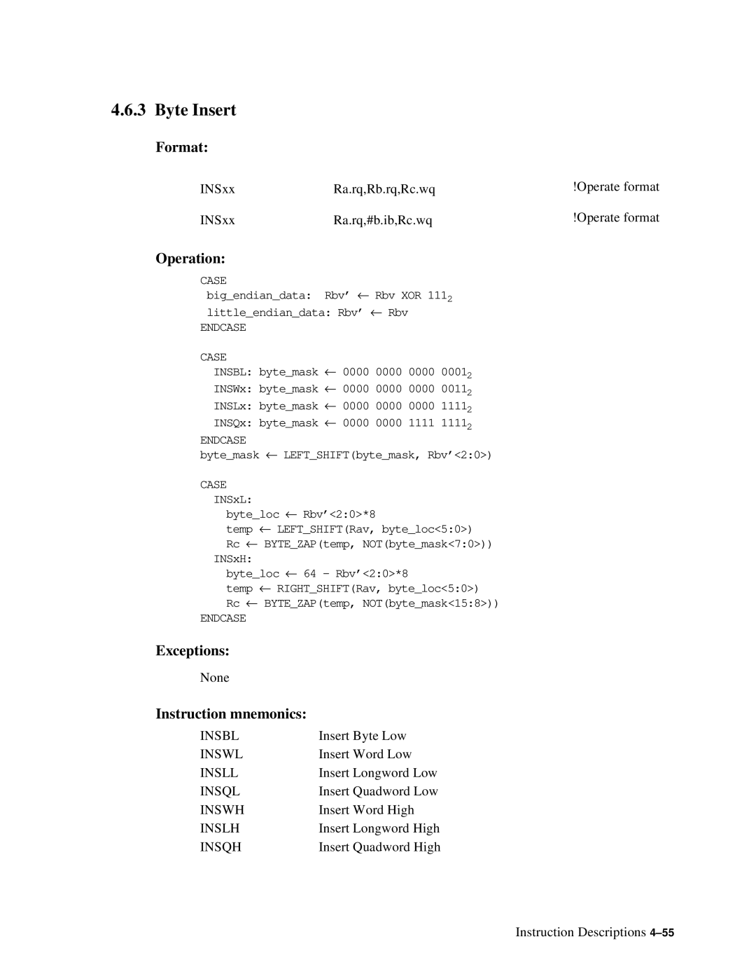 Compaq ECQD2KCTE manual Byte Insert, Format 