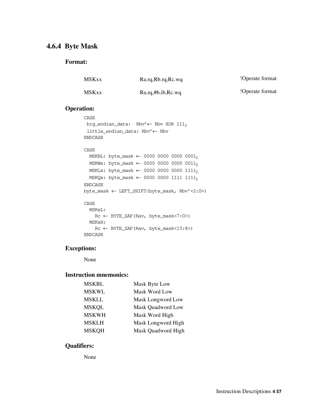 Compaq ECQD2KCTE manual Byte Mask, Mskbl 