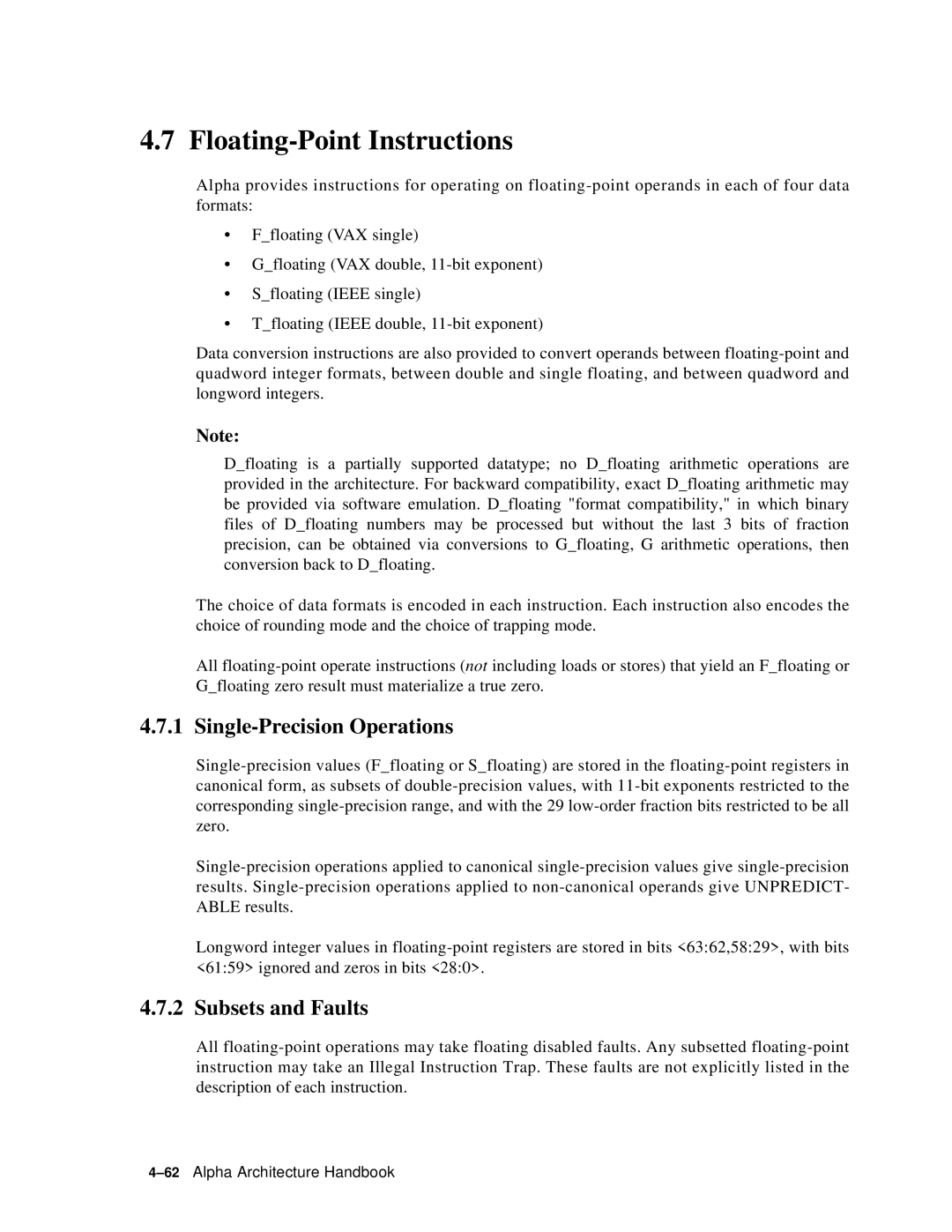 Compaq ECQD2KCTE manual Floating-Point Instructions, Single-Precision Operations, Subsets and Faults 