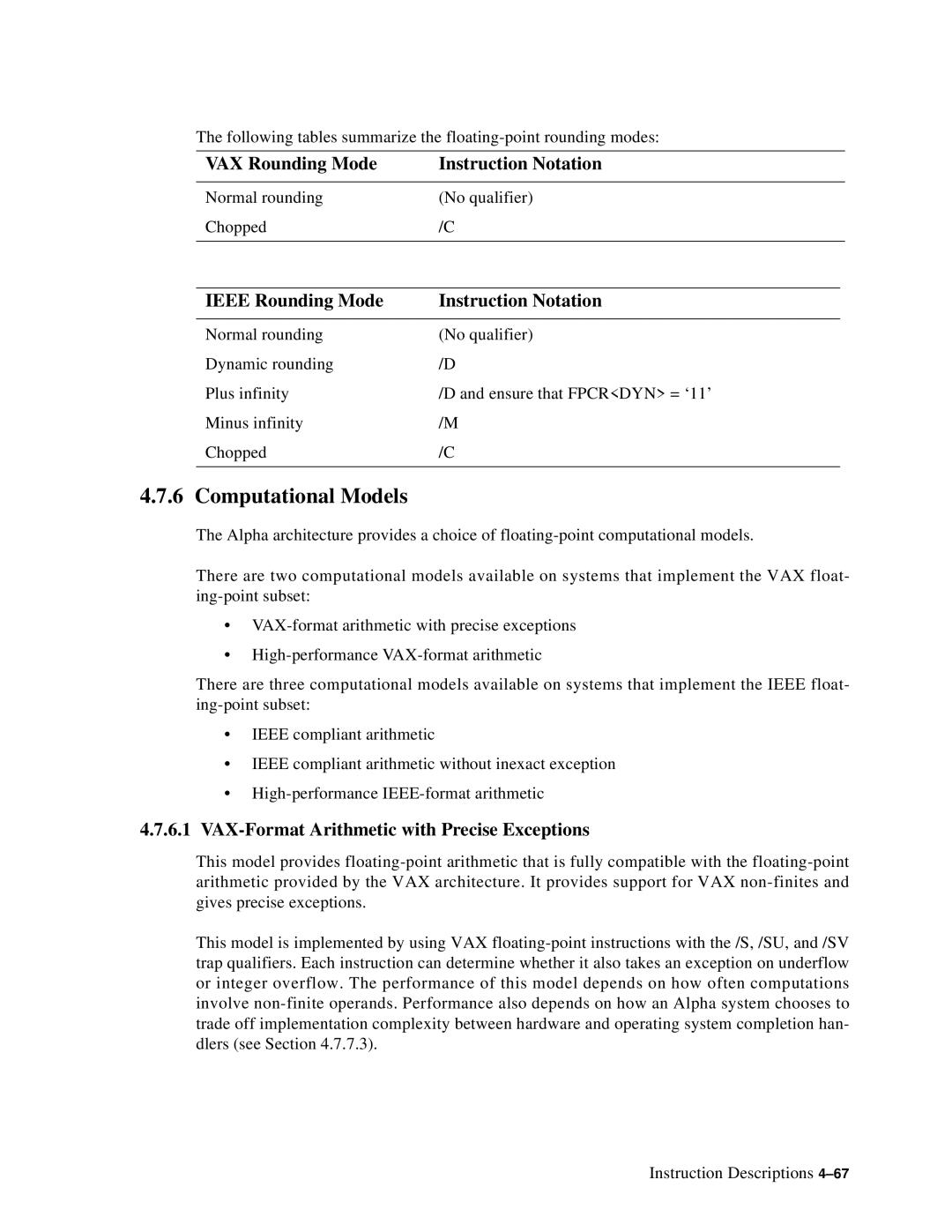 Compaq ECQD2KCTE Computational Models, VAX Rounding Mode Instruction Notation, Ieee Rounding Mode Instruction Notation 