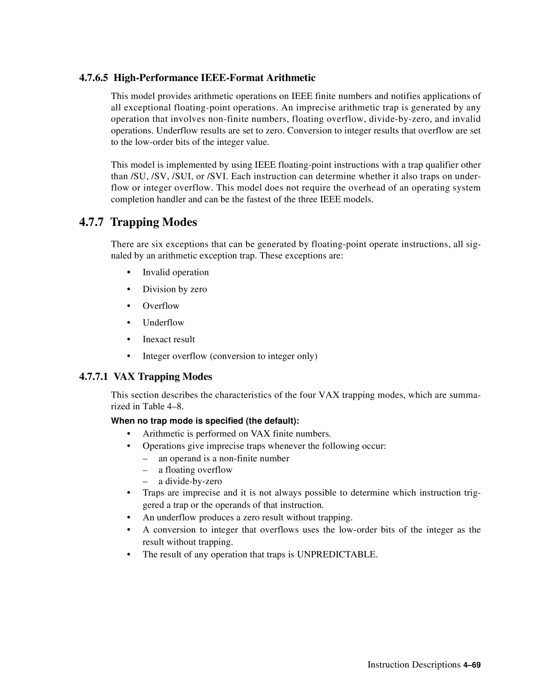 Compaq ECQD2KCTE manual High-Performance IEEE-Format Arithmetic, VAX Trapping Modes 