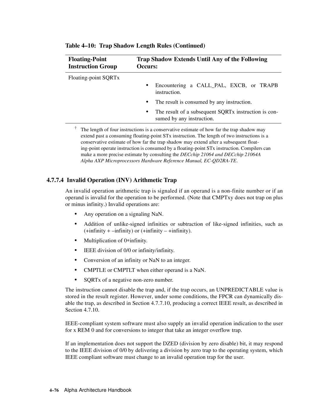 Compaq ECQD2KCTE manual Invalid Operation INV Arithmetic Trap 