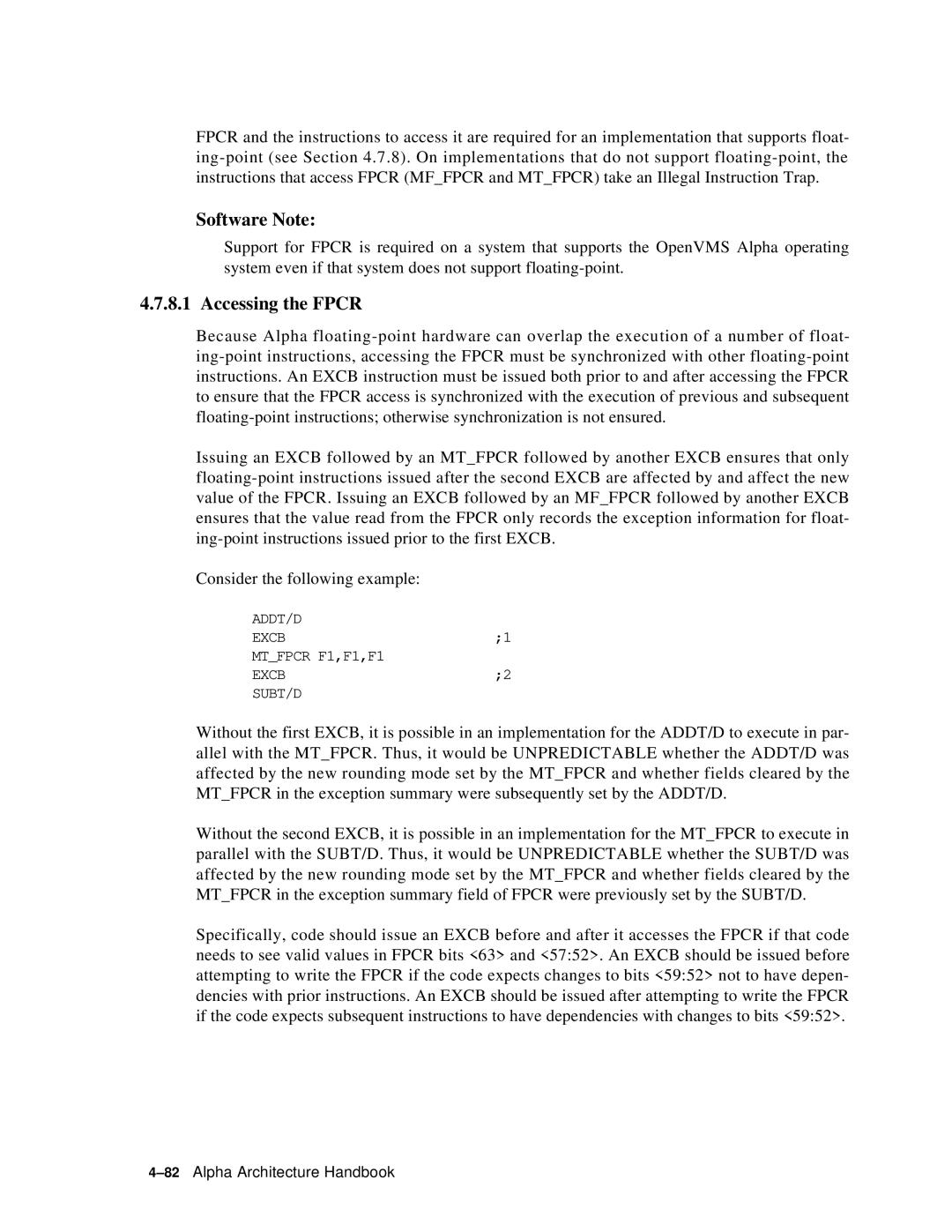 Compaq ECQD2KCTE manual Software Note, Accessing the Fpcr 