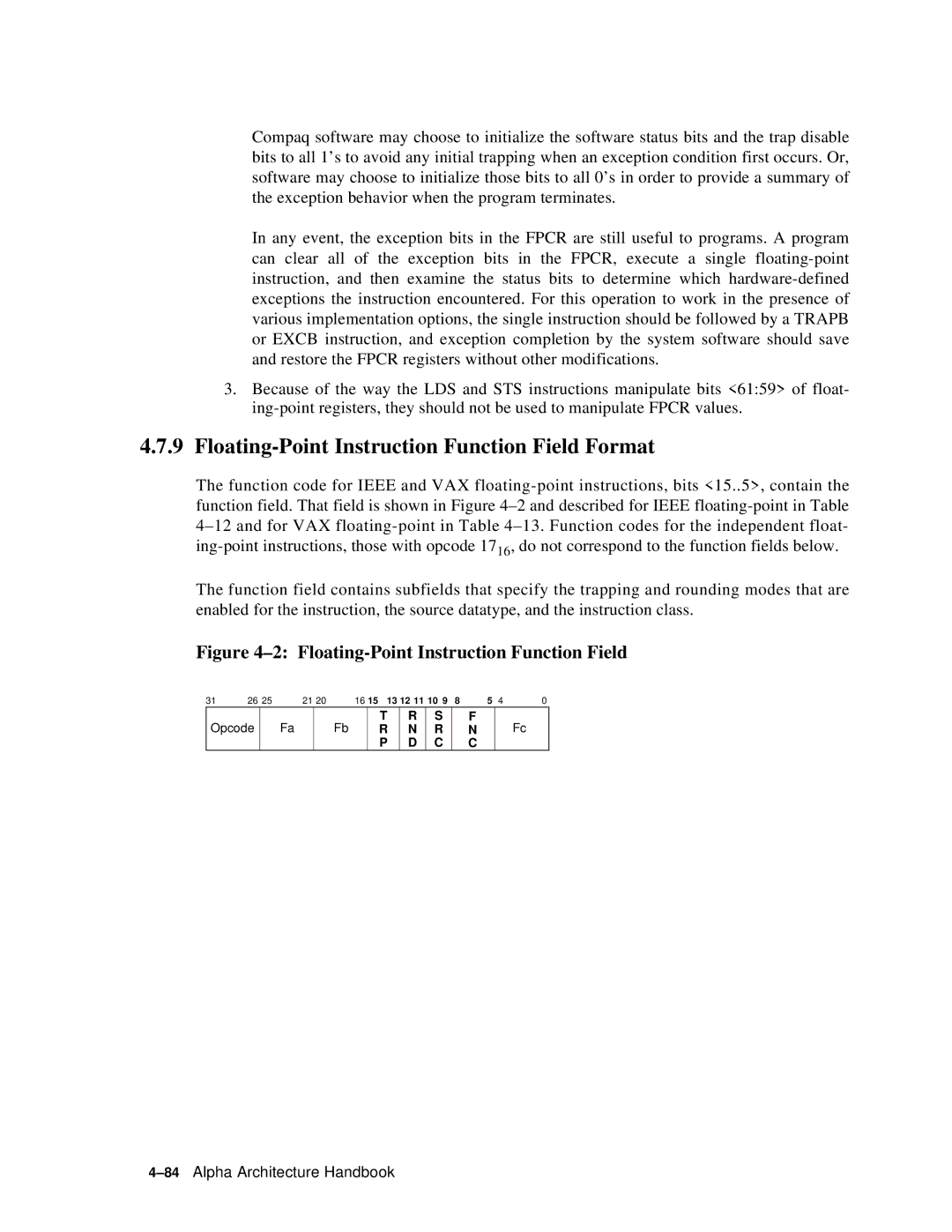 Compaq ECQD2KCTE manual Floating-Point Instruction Function Field Format 