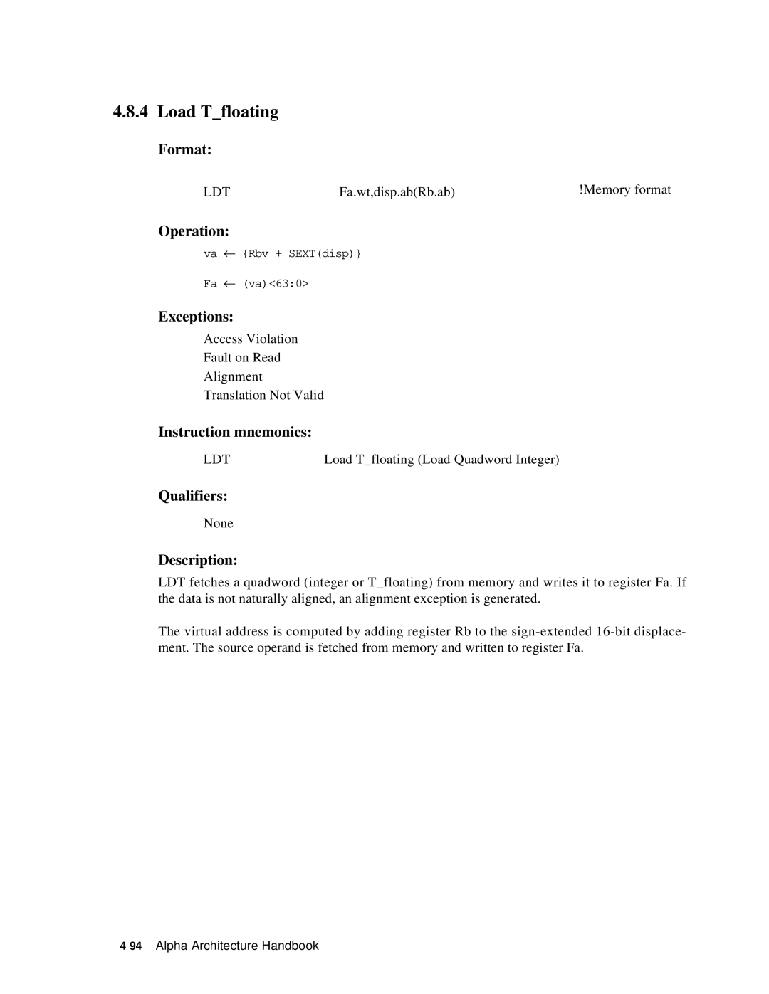 Compaq ECQD2KCTE manual Load Tfloating, Ldt 