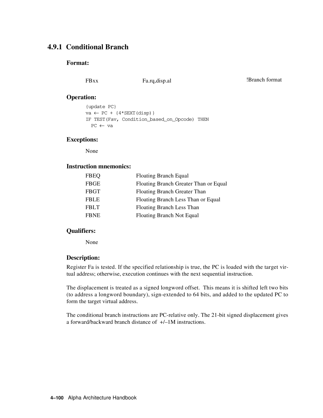 Compaq ECQD2KCTE manual FBxx Fa.rq,disp.al Branch format 