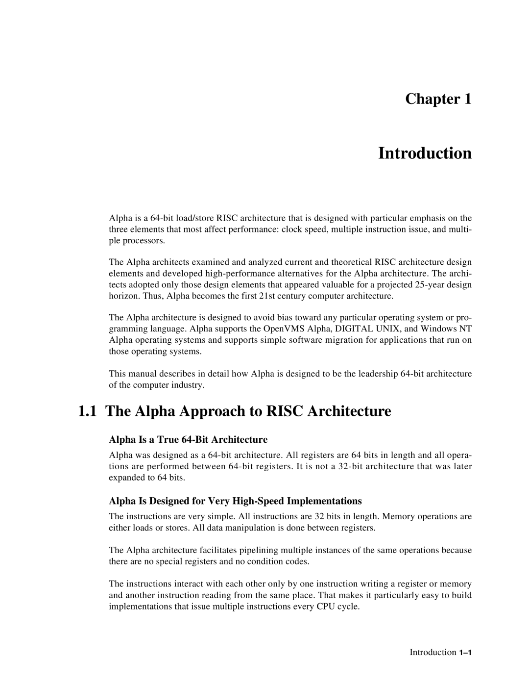 Compaq ECQD2KCTE manual Chapter, Alpha Approach to Risc Architecture, Alpha Is a True 64-Bit Architecture 