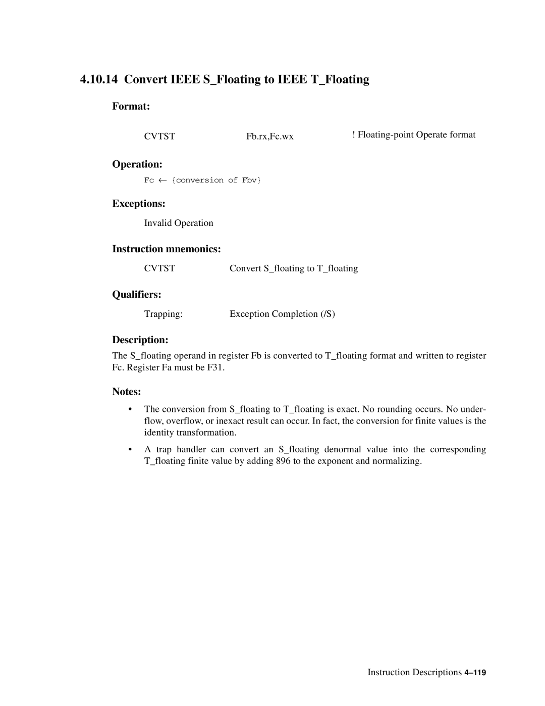 Compaq ECQD2KCTE manual Convert Ieee SFloating to Ieee TFloating, Cvtst 