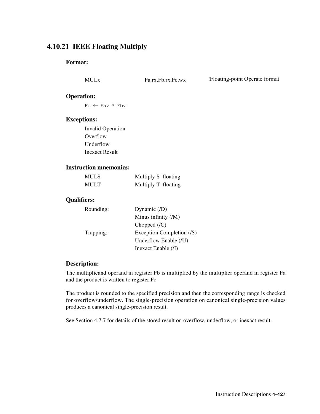 Compaq ECQD2KCTE manual Ieee Floating Multiply, Muls 