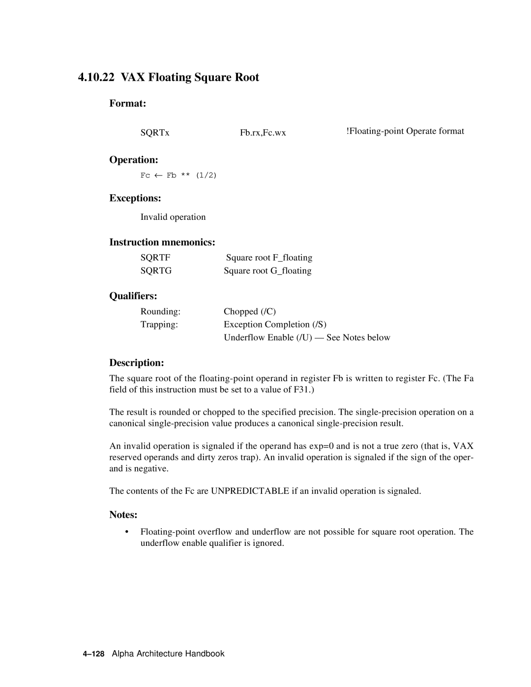 Compaq ECQD2KCTE manual VAX Floating Square Root, Sqrtf 