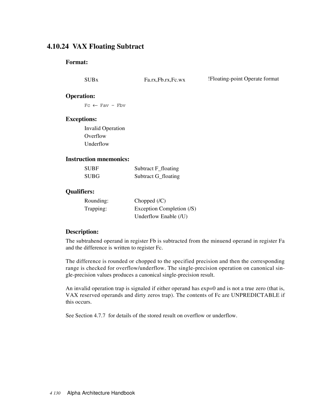 Compaq ECQD2KCTE manual VAX Floating Subtract, Subf 