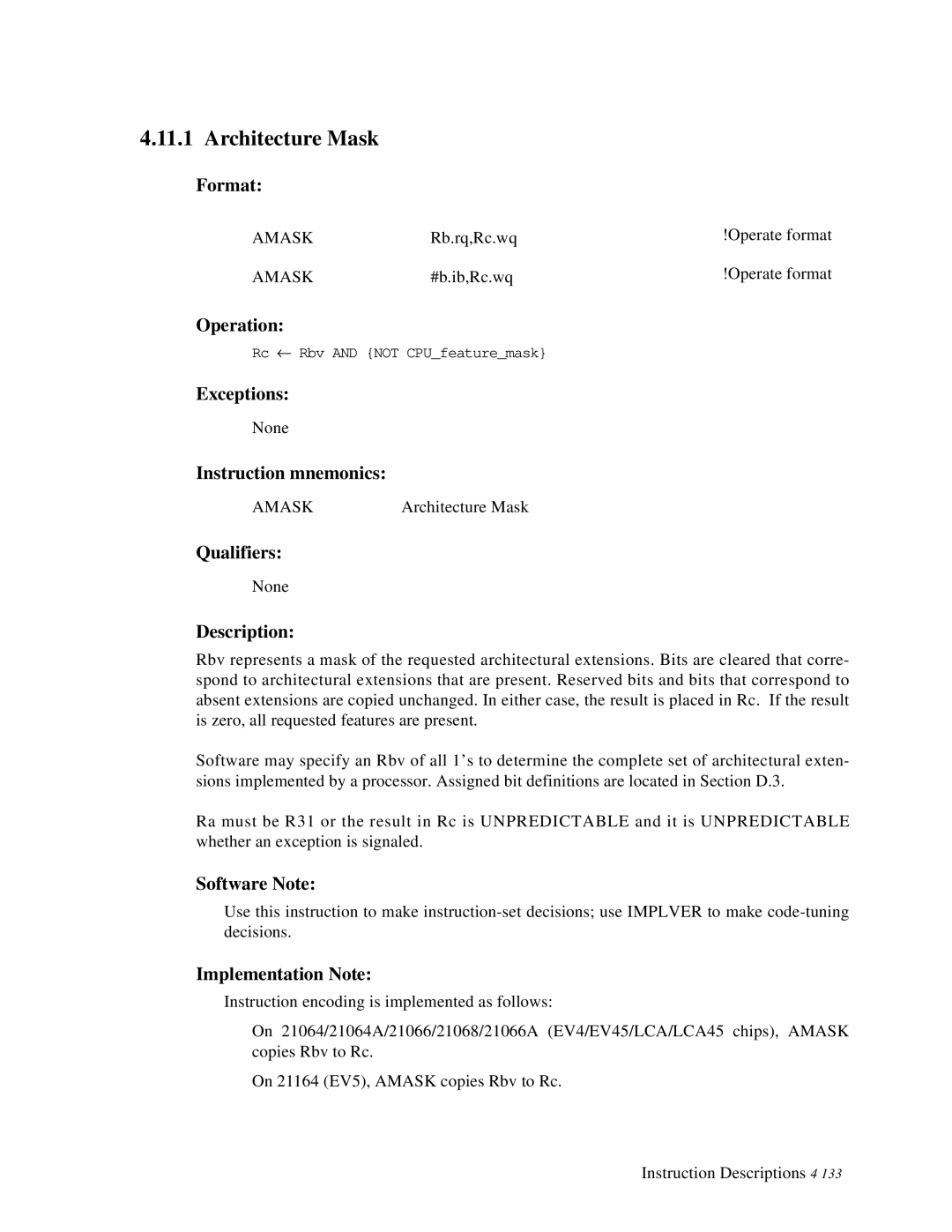 Compaq ECQD2KCTE manual Architecture Mask, Software Note 