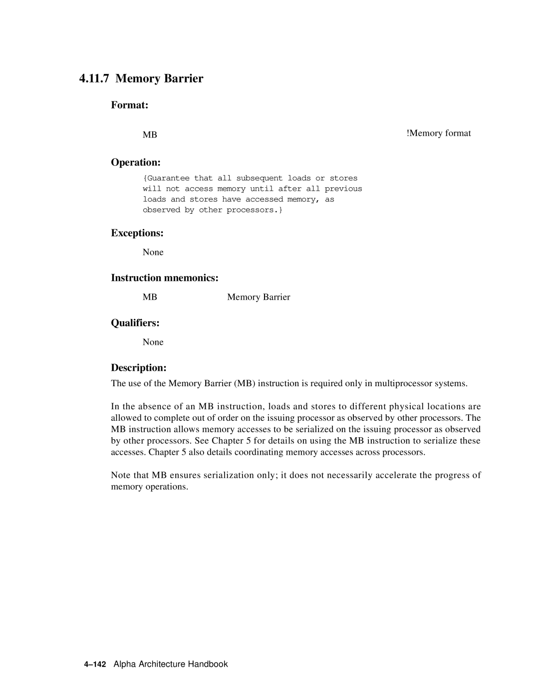 Compaq ECQD2KCTE manual Memory Barrier, Qualifiers 