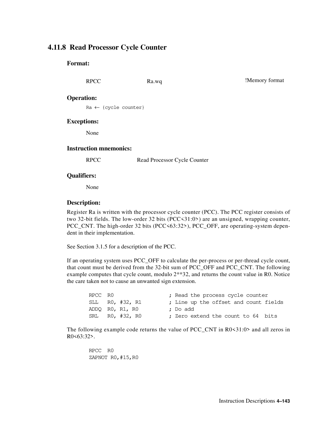 Compaq ECQD2KCTE manual Read Processor Cycle Counter, Rpcc 