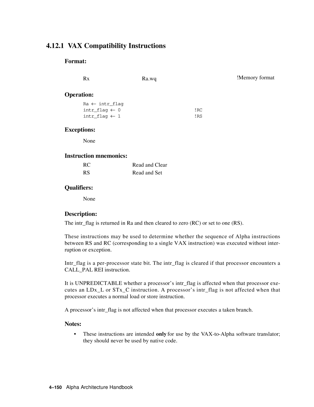 Compaq ECQD2KCTE manual VAX Compatibility Instructions, Format 