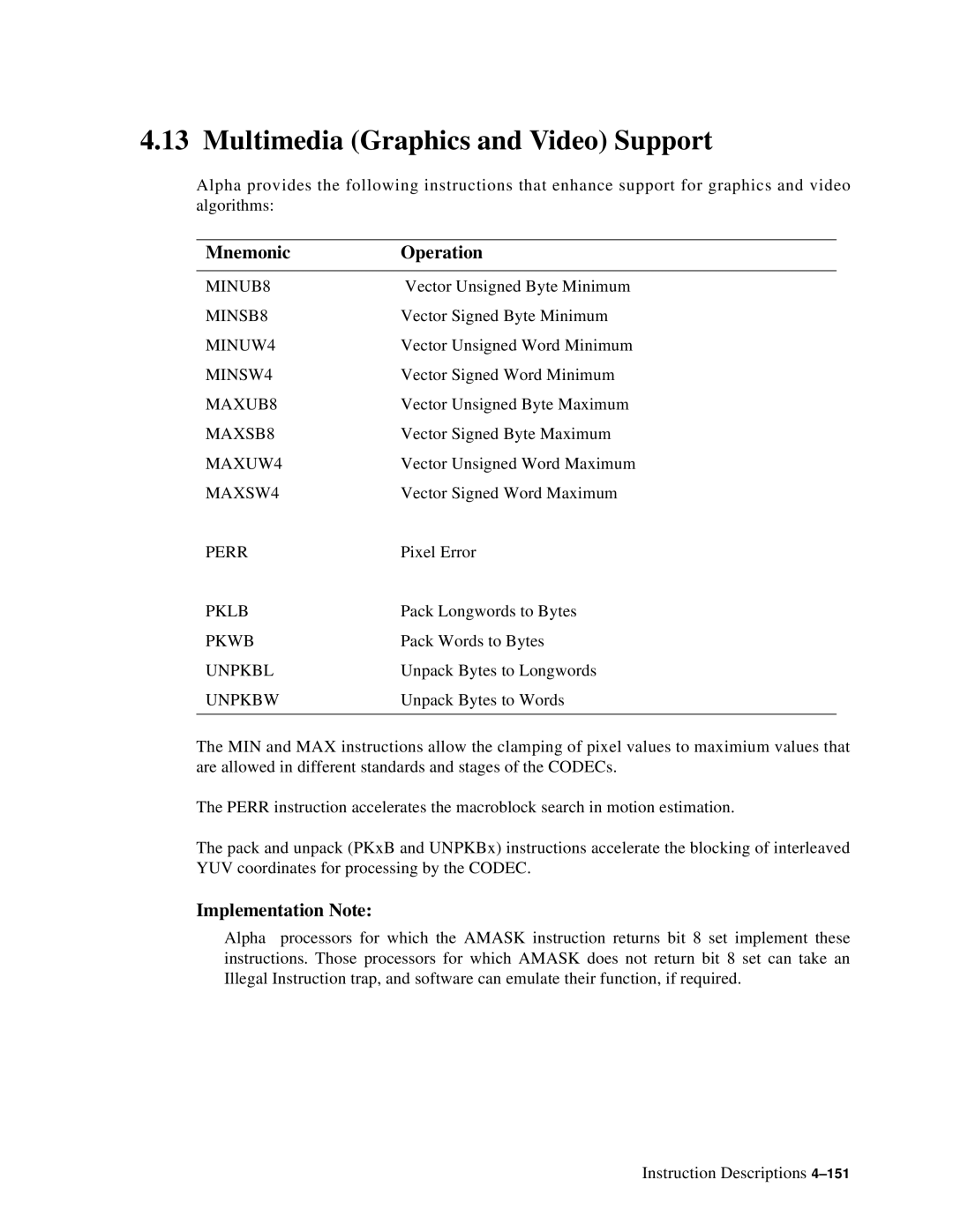 Compaq ECQD2KCTE manual Multimedia Graphics and Video Support, Mnemonic Operation 