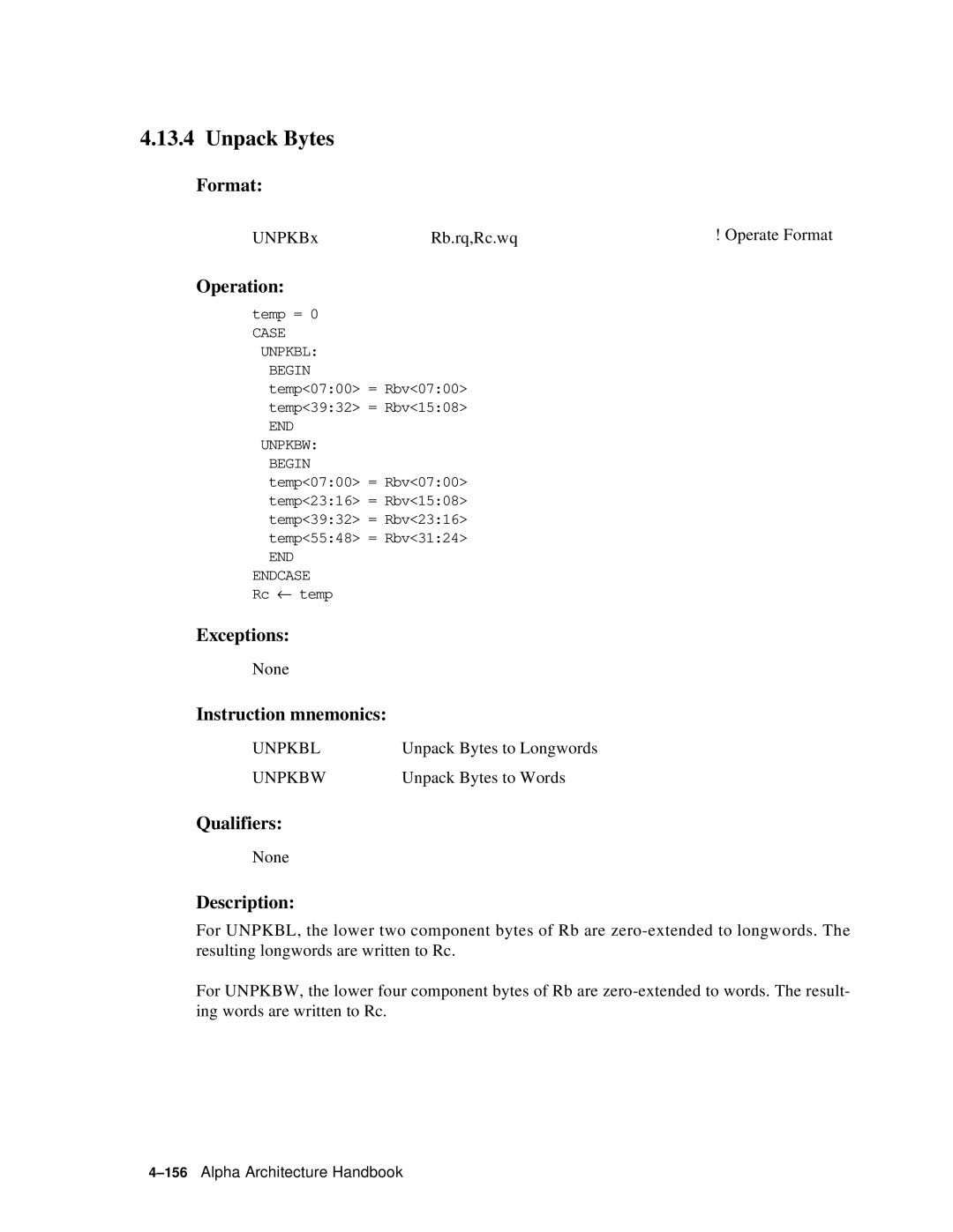 Compaq ECQD2KCTE manual Unpack Bytes, Unpkbl 