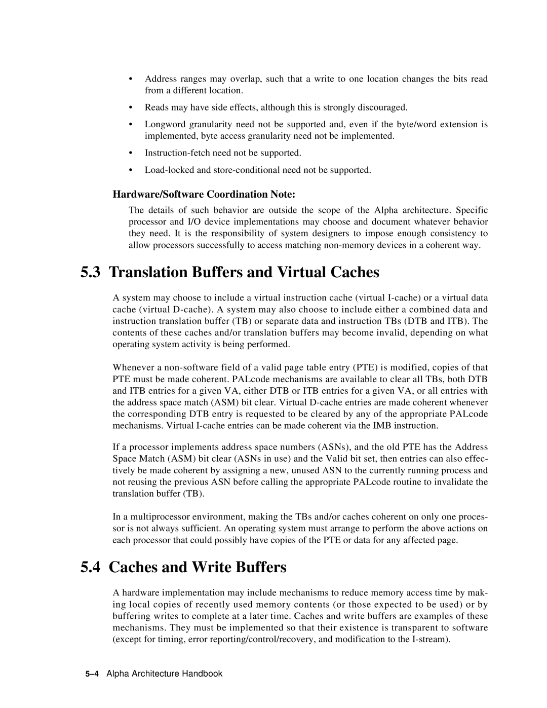 Compaq ECQD2KCTE Translation Buffers and Virtual Caches, Caches and Write Buffers, Hardware/Software Coordination Note 