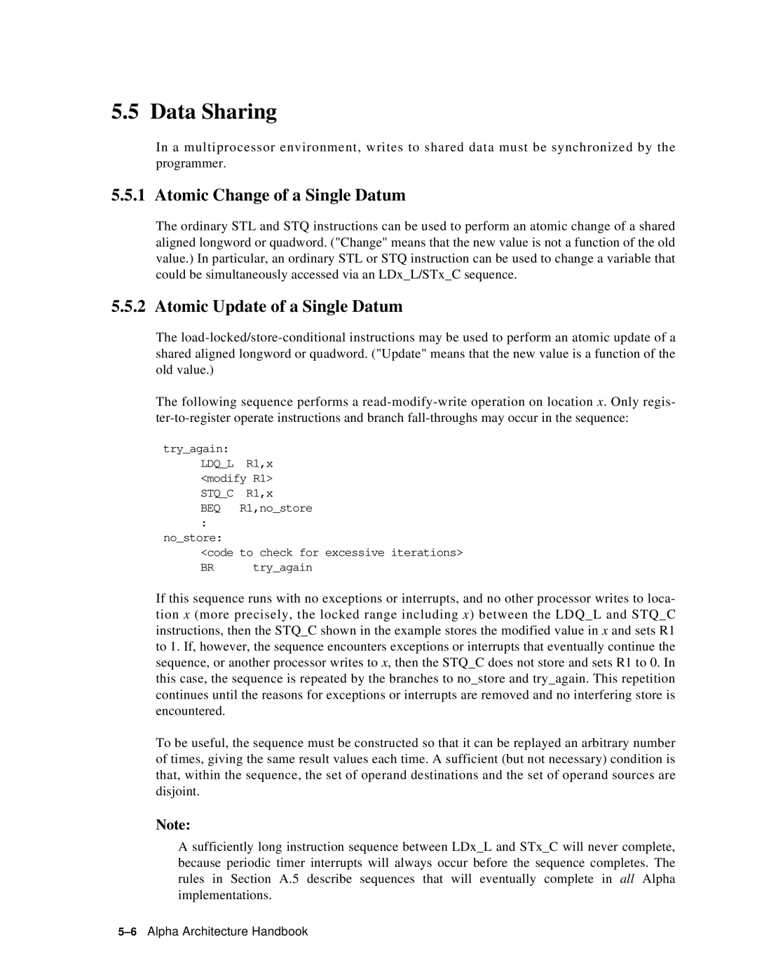 Compaq ECQD2KCTE manual Data Sharing, Atomic Change of a Single Datum, Atomic Update of a Single Datum 