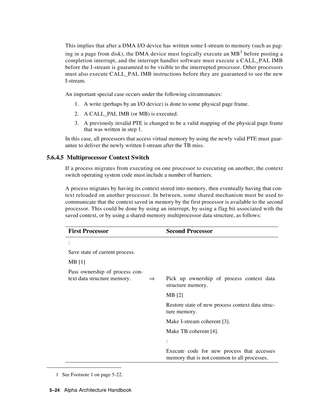 Compaq ECQD2KCTE manual Multiprocessor Context Switch, First Processor Second Processor 