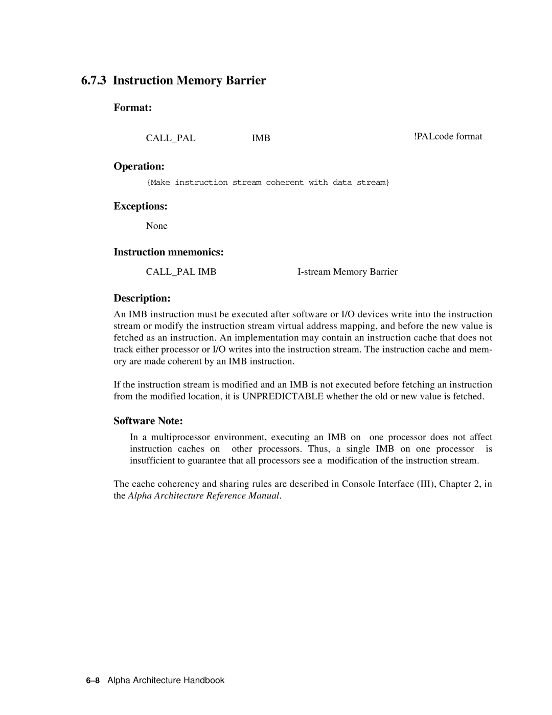 Compaq ECQD2KCTE manual Instruction Memory Barrier, Callpal IMB 