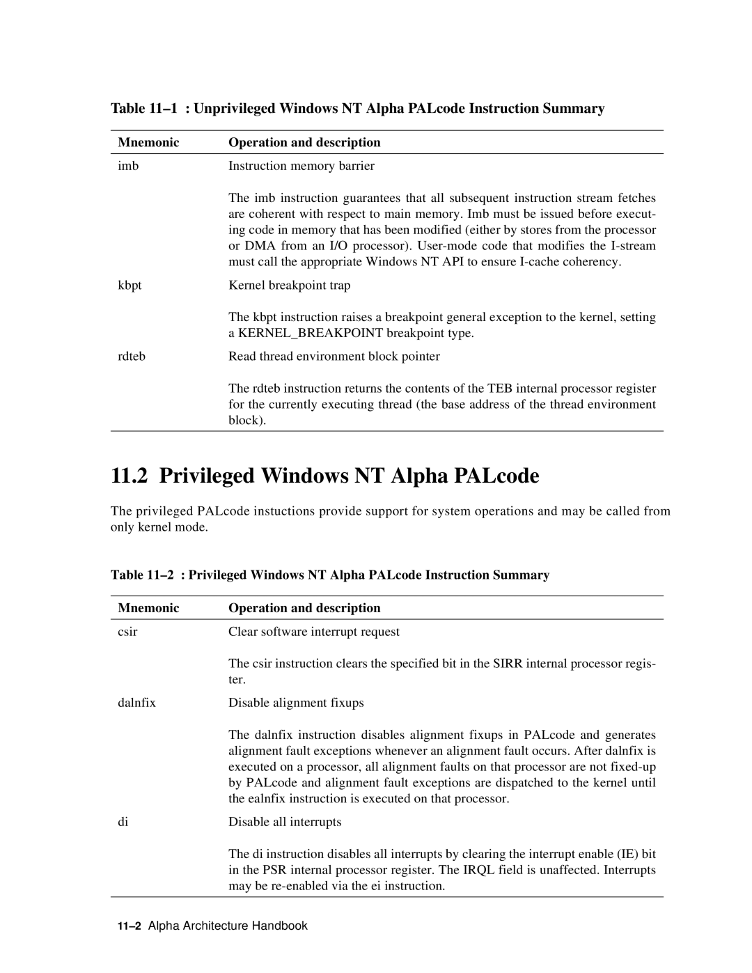 Compaq ECQD2KCTE manual Privileged Windows NT Alpha PALcode 