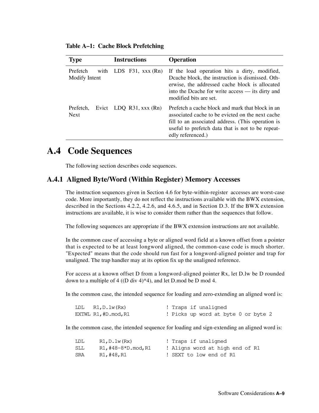 Compaq ECQD2KCTE manual Code Sequences, Aligned Byte/Word Within Register Memory Accesses 