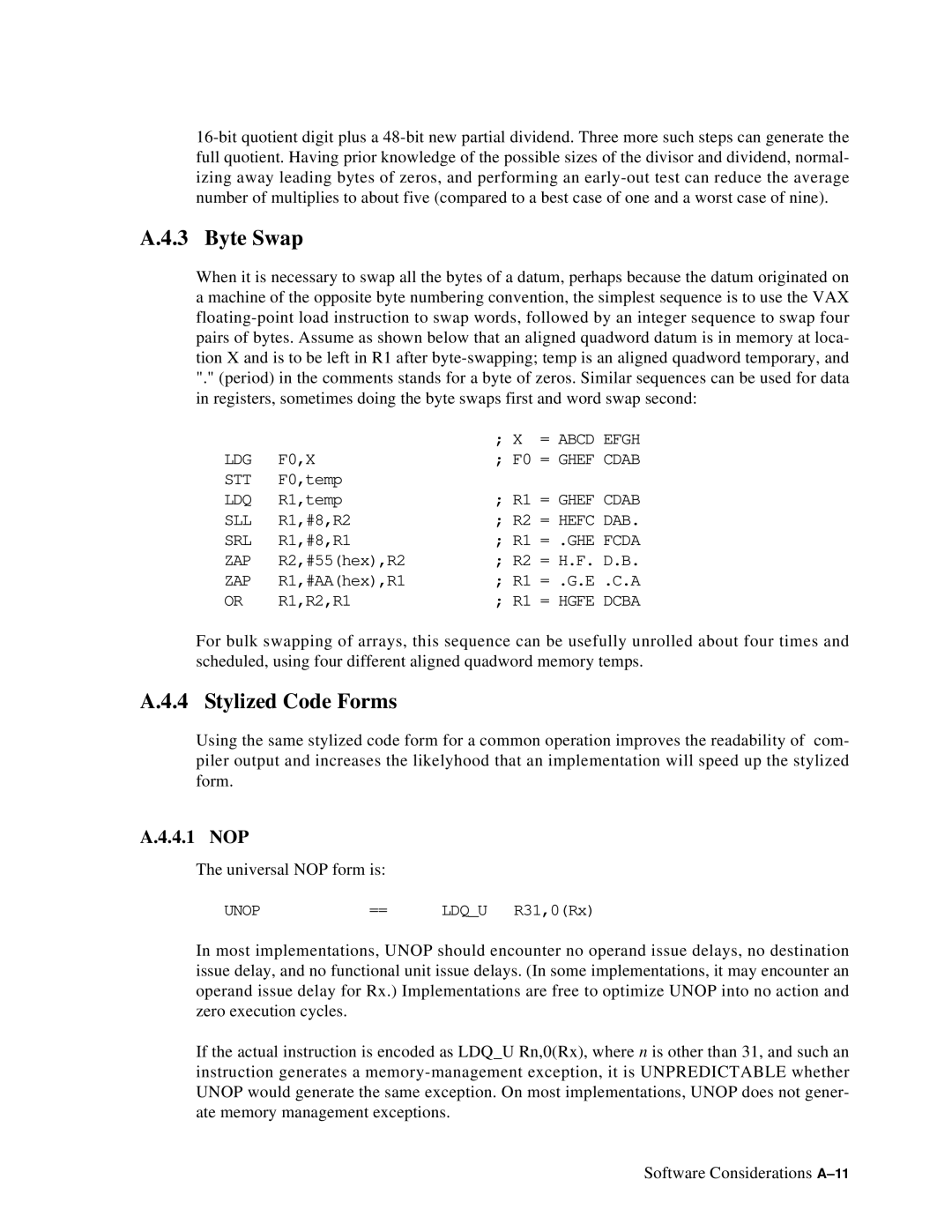 Compaq ECQD2KCTE manual Byte Swap, Stylized Code Forms, 4.1 NOP 