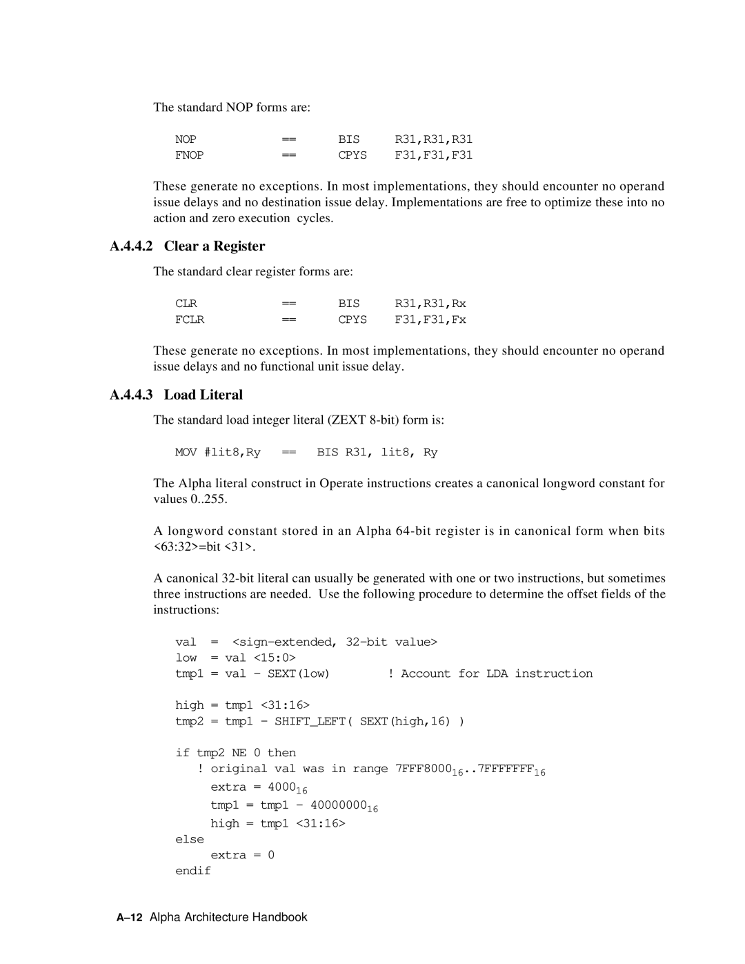 Compaq ECQD2KCTE manual Clear a Register, Load Literal 