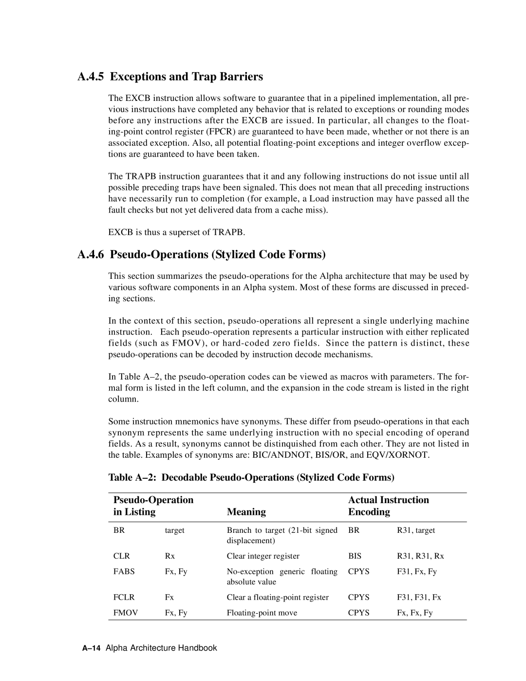 Compaq ECQD2KCTE manual Exceptions and Trap Barriers, Pseudo-Operations Stylized Code Forms 