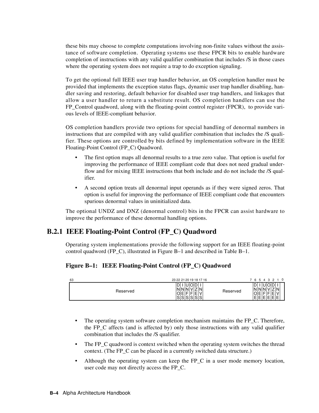 Compaq ECQD2KCTE manual Figure B-1 Ieee Floating-Point Control FPC Quadword 