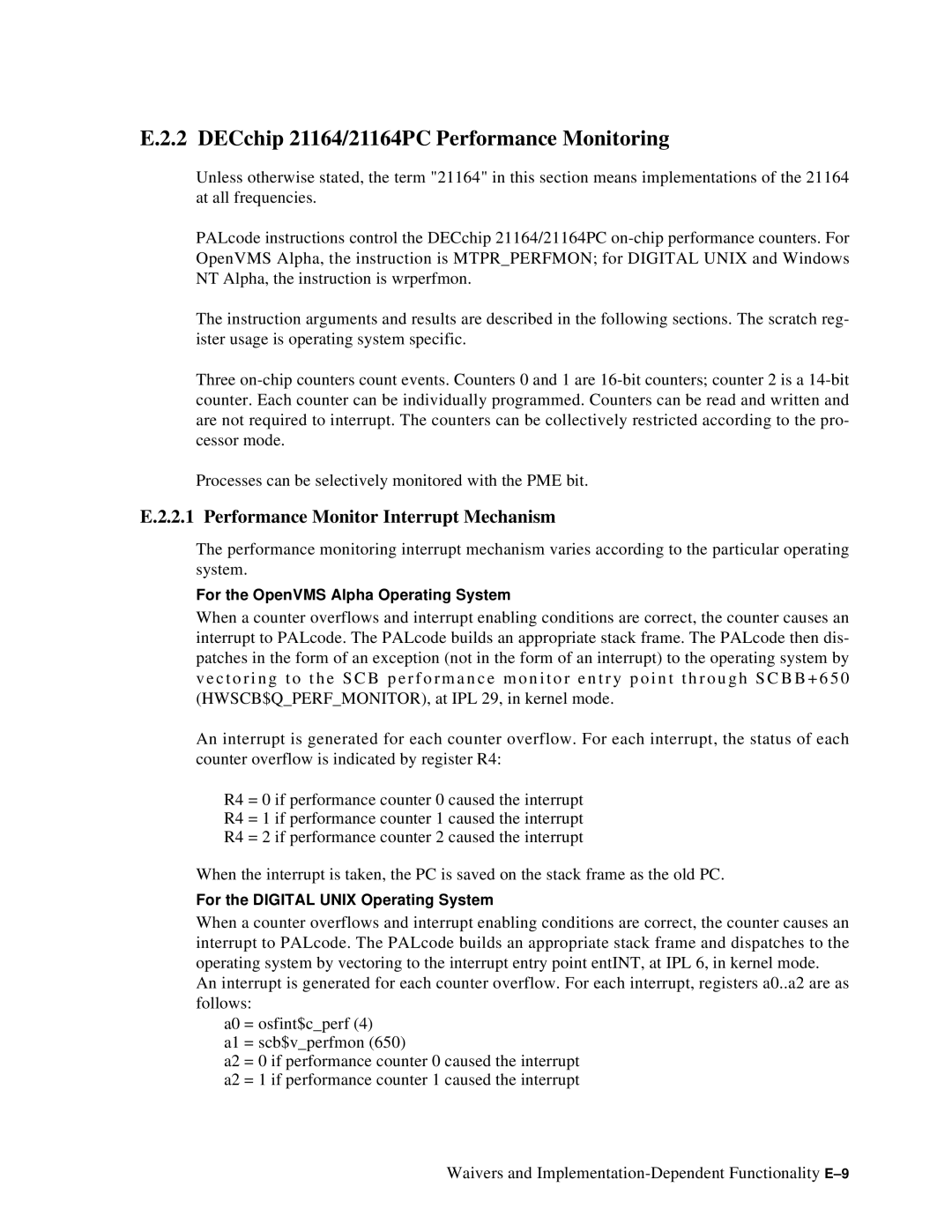 Compaq ECQD2KCTE manual DECchip 21164/21164PC Performance Monitoring, Performance Monitor Interrupt Mechanism 