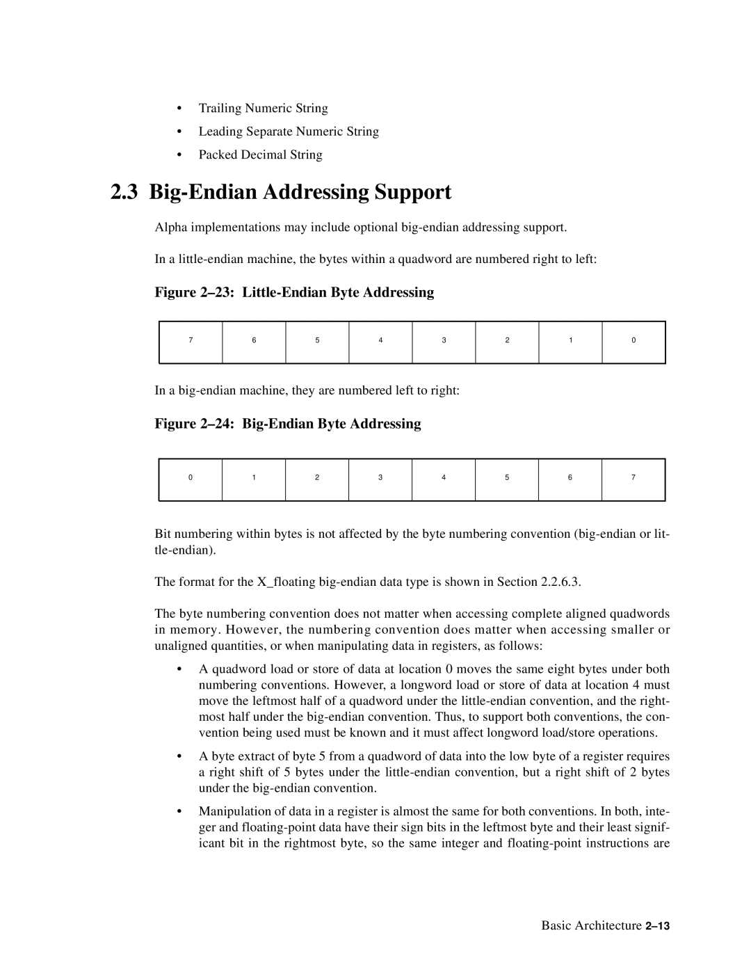 Compaq ECQD2KCTE manual Big-Endian Addressing Support, Little-Endian Byte Addressing 