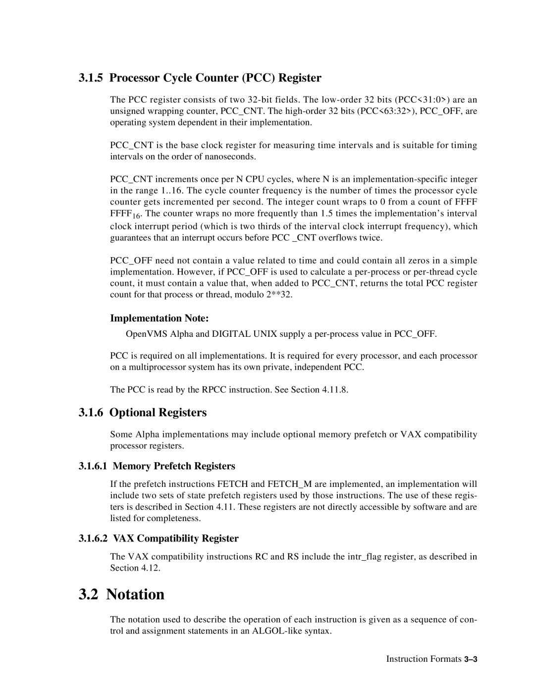 Compaq ECQD2KCTE manual Notation, Processor Cycle Counter PCC Register, Optional Registers, Memory Prefetch Registers 