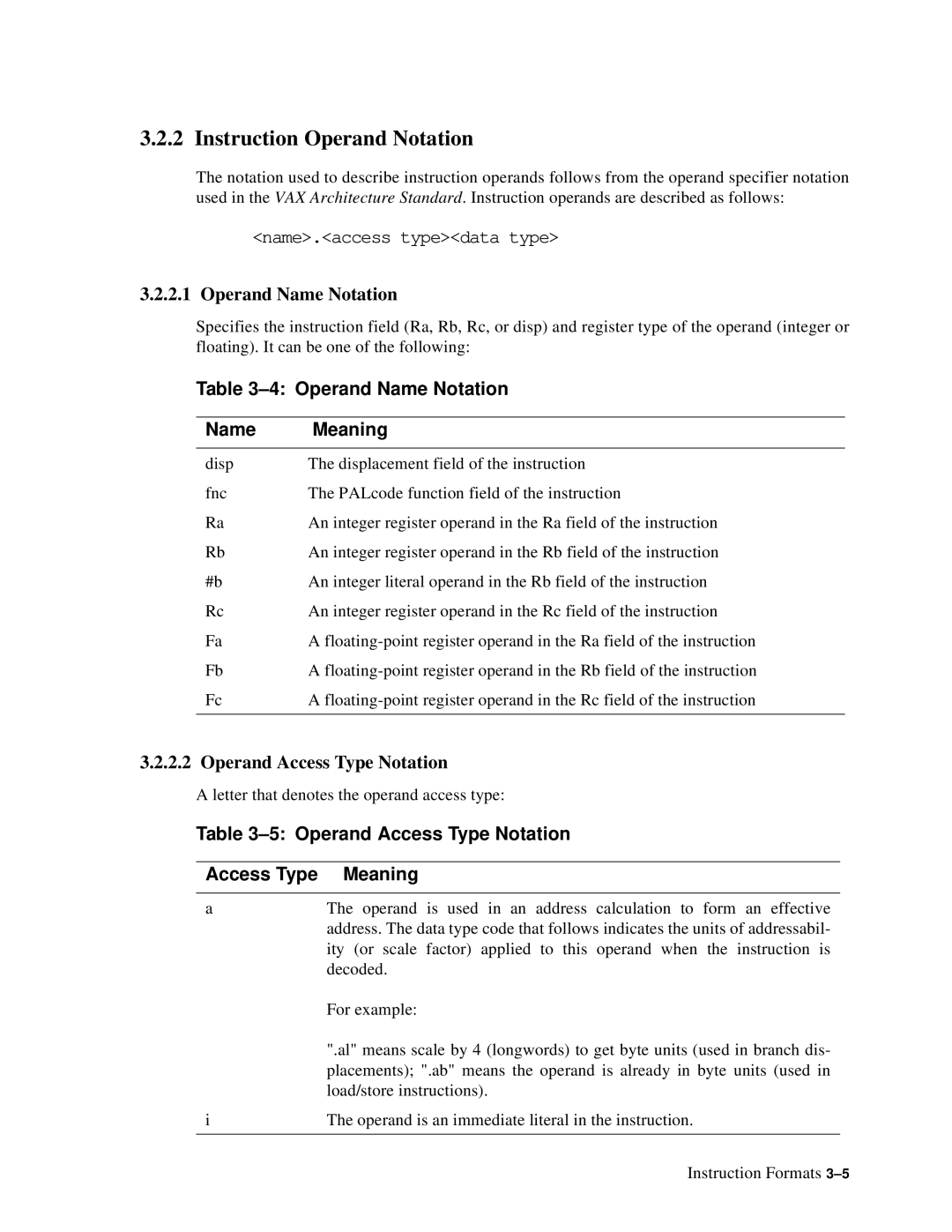 Compaq ECQD2KCTE manual Instruction Operand Notation, Operand Name Notation Meaning, Operand Access Type Notation 