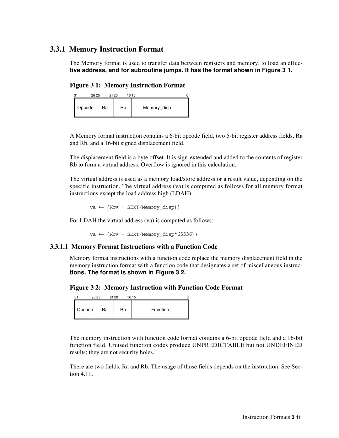 Compaq ECQD2KCTE manual Memory Instruction Format, Memory Format Instructions with a Function Code 